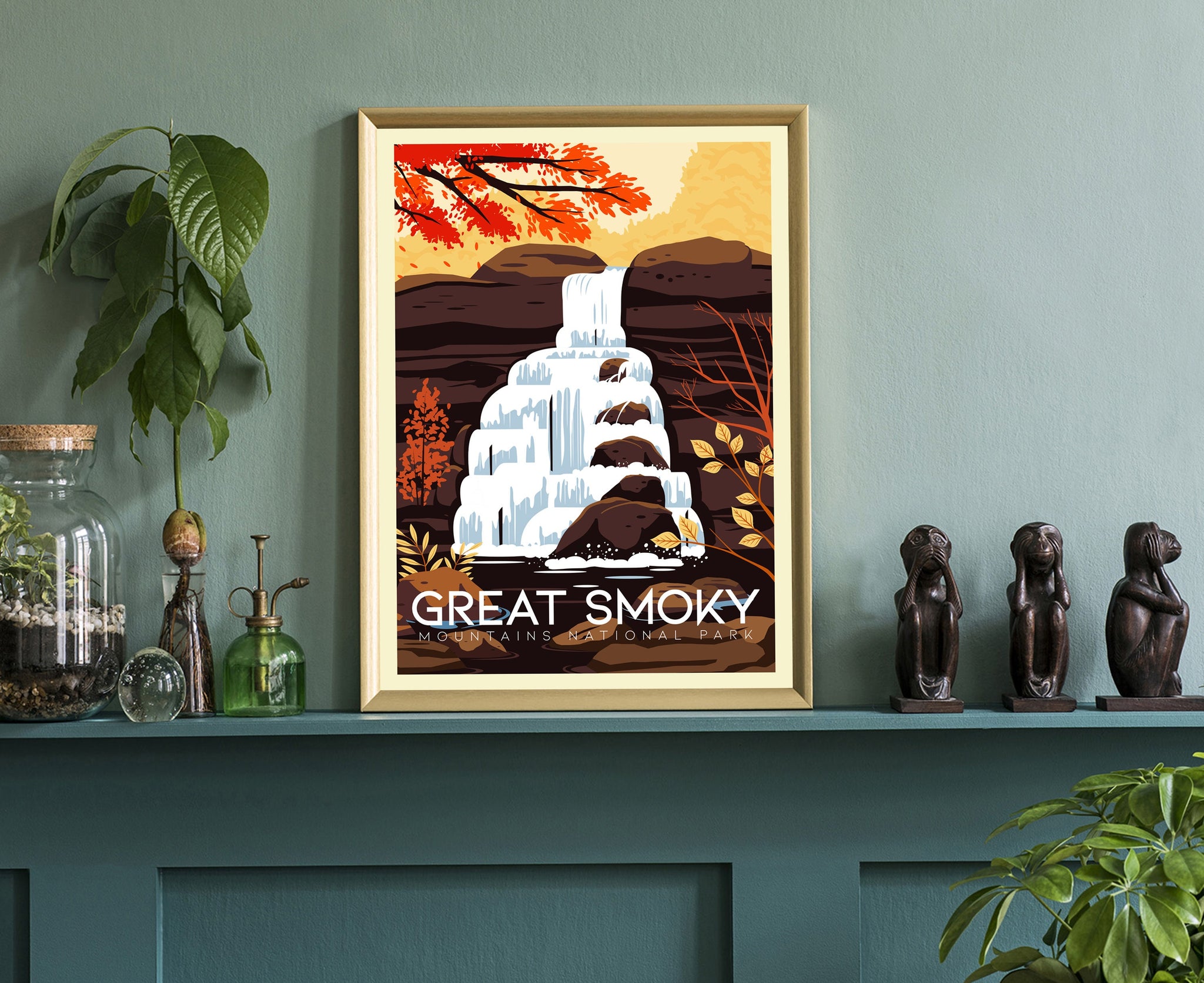 Great Smoky Mountains, Travel Poster Print, Retro Travel Poster, Mountain range in the United States of America, Housewarming Gift