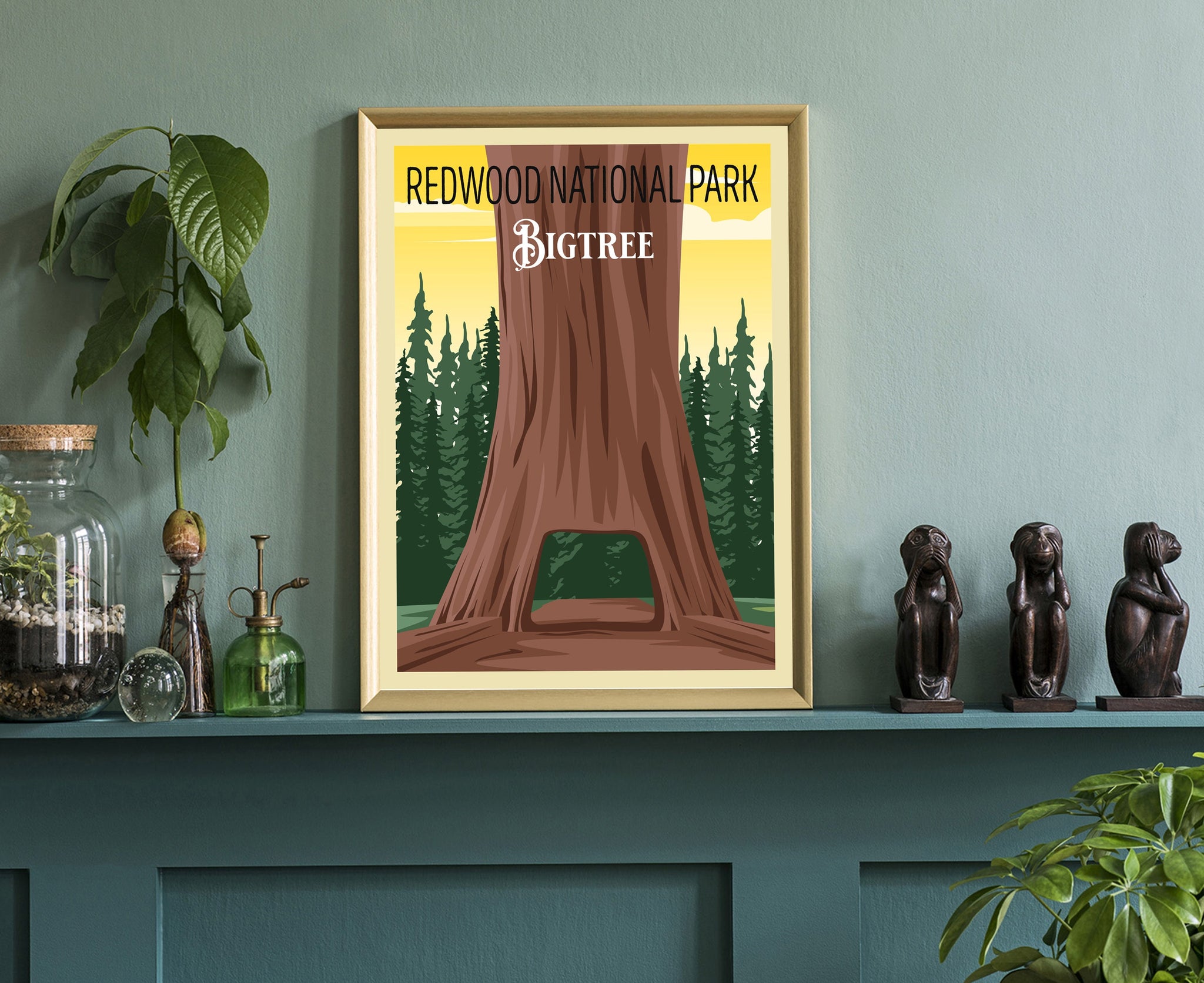 Red Wood National Park, Travel Poster Print, Retro Travel Poster, Red Wood National park in California, Housewarming Gift, Office Wall Art