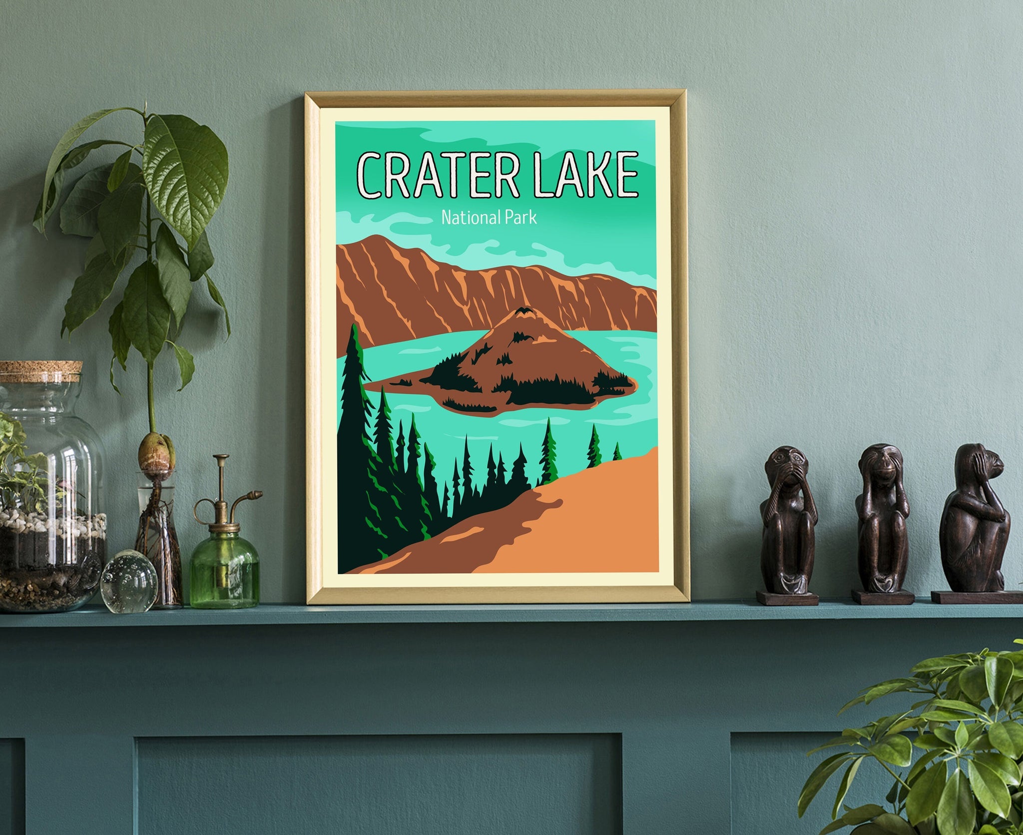 Crater Lake National Park, Travel Poster Print, Oregon National Park, Oregon Retro Travel Poster, National park in Oregon, Birthday Gift
