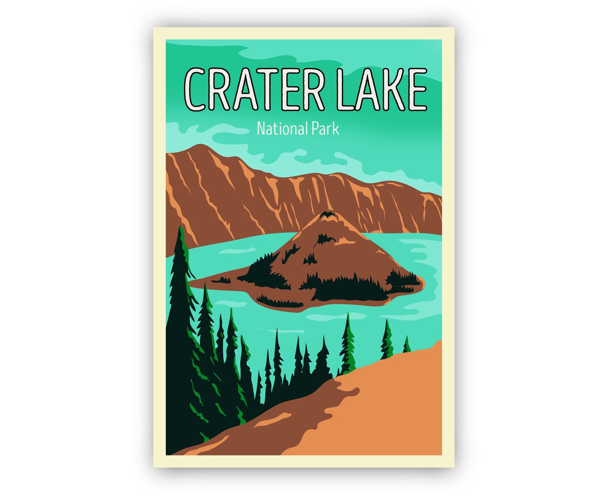 Crater Lake National Park, Travel Poster Print, Oregon National Park, Oregon Retro Travel Poster, National park in Oregon, Birthday Gift