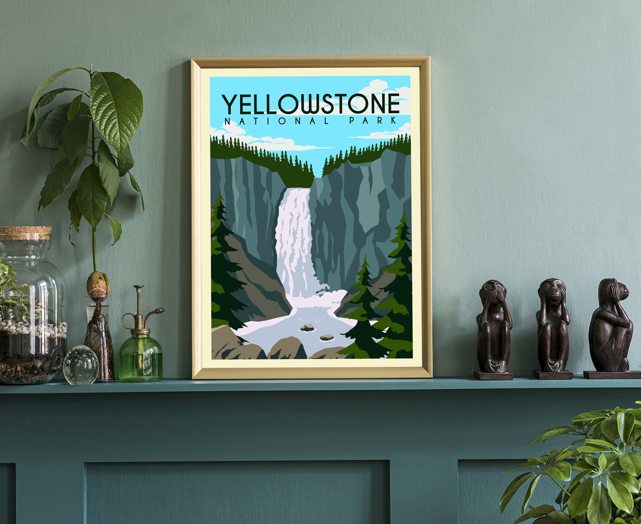 Yellowstone National Park, Retro Travel Poster Print, Yellowstone National Park Volcanic Hot Spot, Housewarming Gift, Office Wall Art
