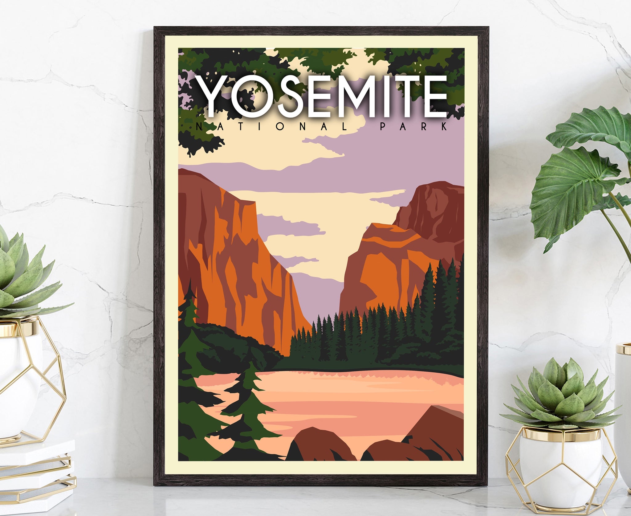 Yosemite National Park, Retro Travel Poster Print, Yosemite National park in California, Housewarming Gift, Office Wall Art