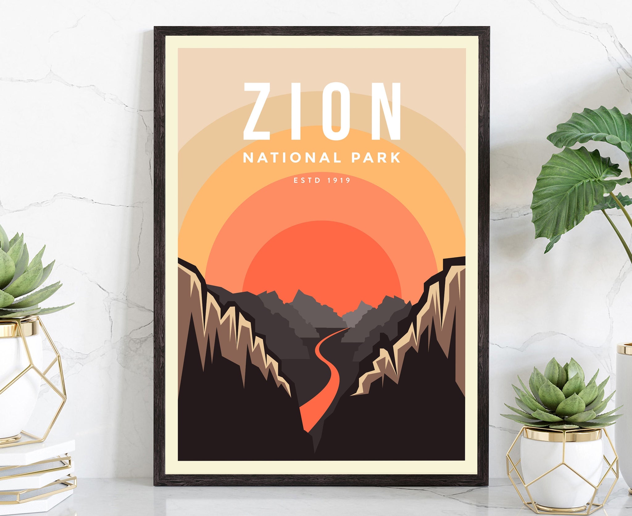 Zion National Park, Retro Travel Poster Print, Zion National park in Utah, Housewarming Gift, Office Wall Art, Utah Vintage Posters