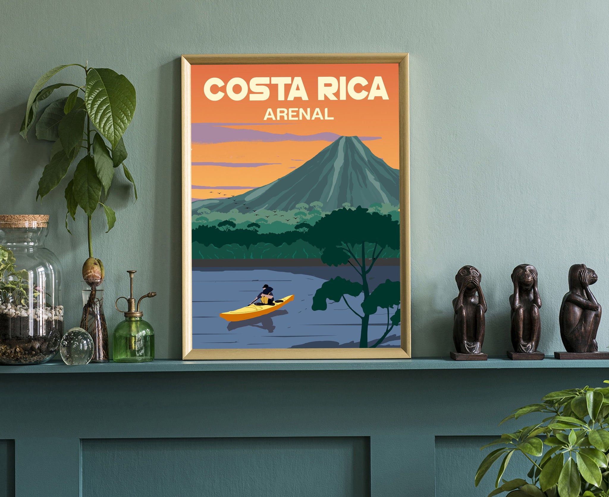 COSTARICA retro style travel poster print, Costarica vintage rustic poster print, Home wall Art, Arenal Costarica map artwork poster print