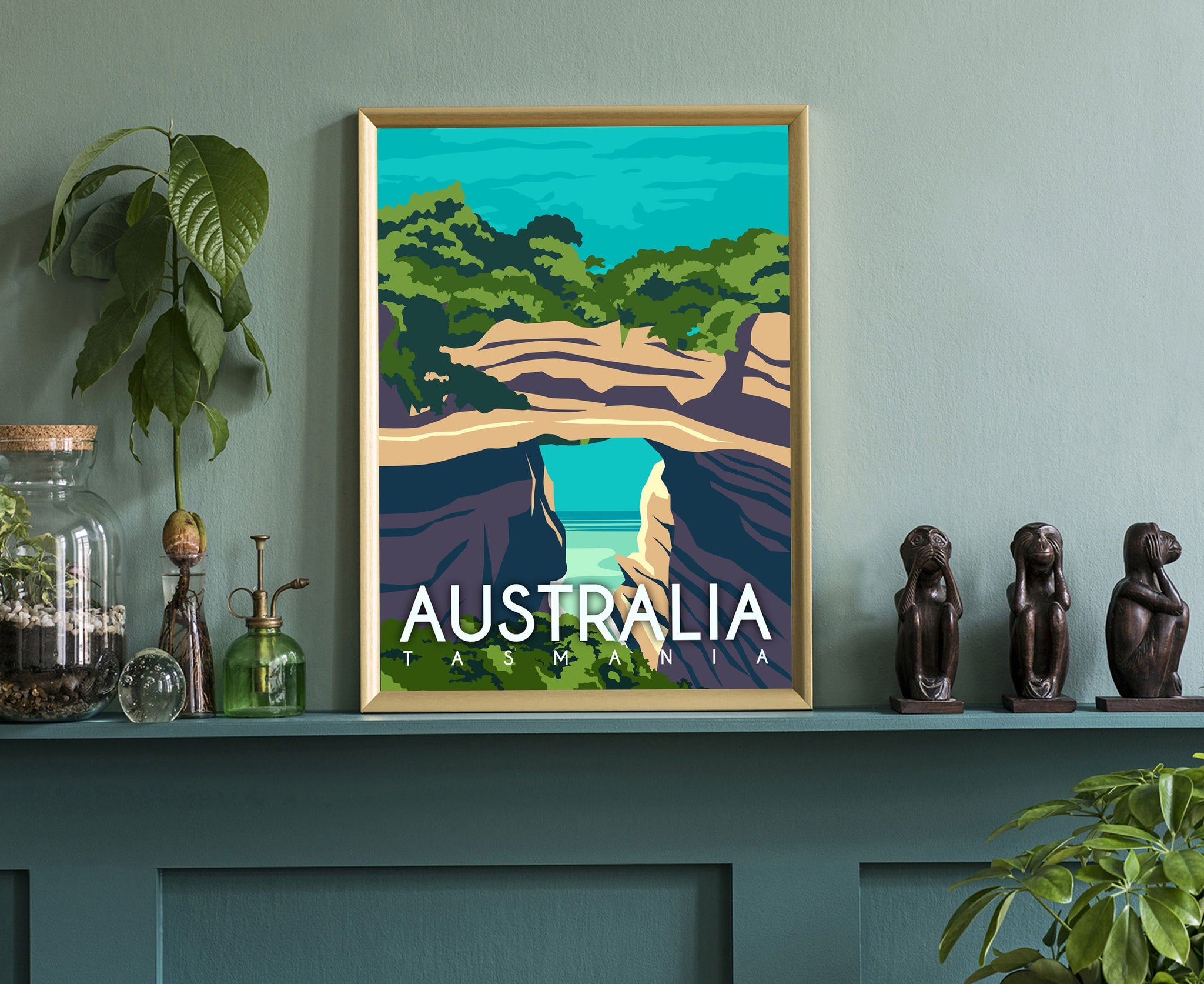 Australia retro style travel poster, Australia vintage rustic poster art, Home wall art, Office wall decoration, Australia map poster print
