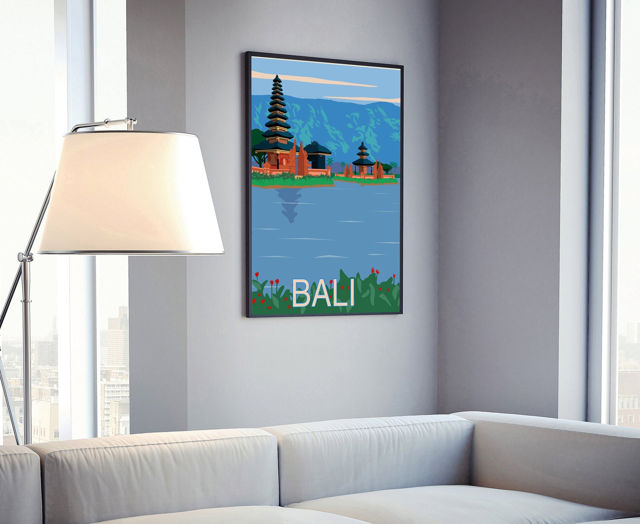 BALI retro style travel poster, BALI cityscape polis, Bali landmark poster wall art, Home wall art, Office wall decorations, Vintage posters