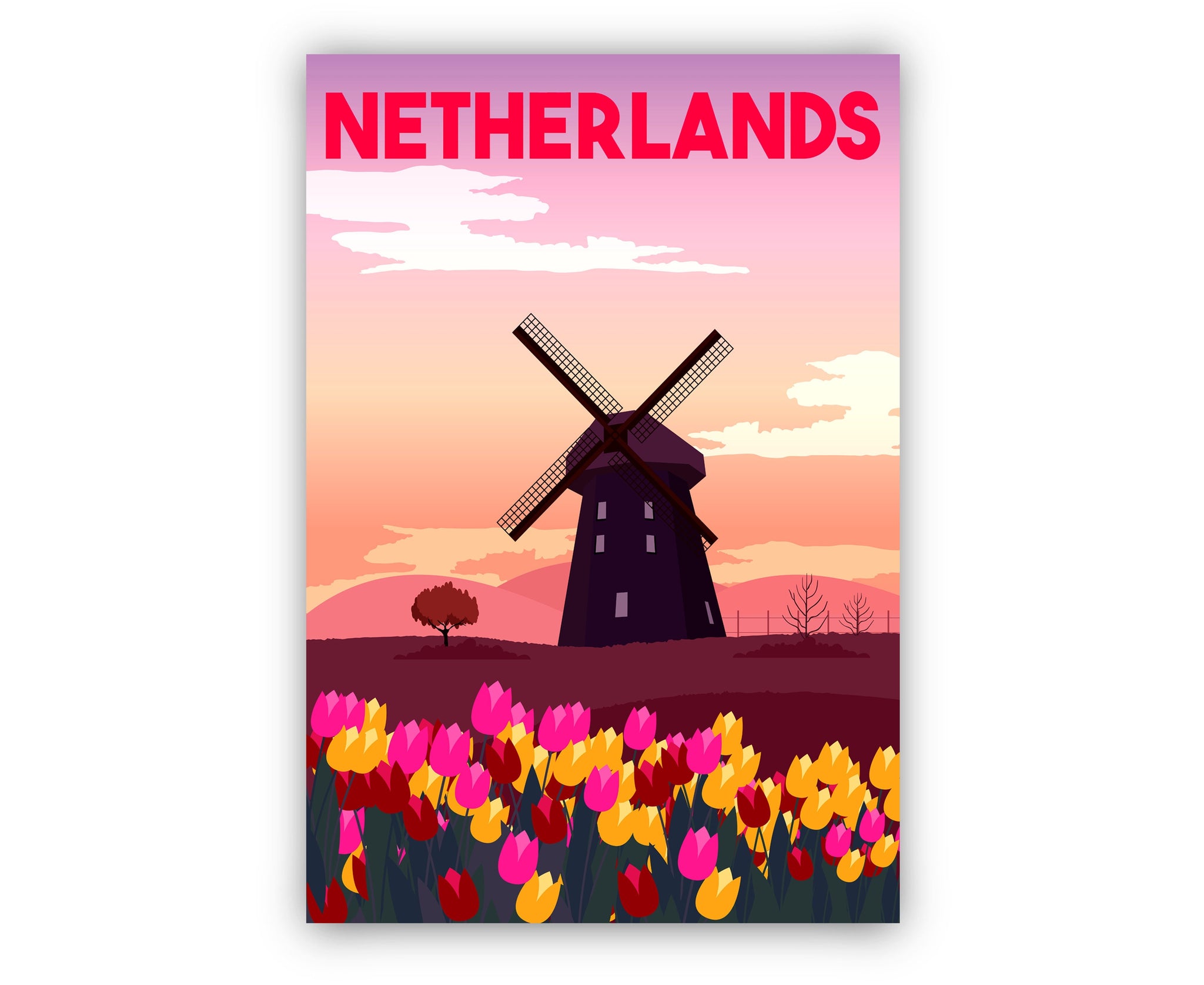 NETHERLANDS RETRO TRAVEL poster, Netherlands Cityscape and Landmark poster art, Home wall art, Office wall decoration, Housewarming gift