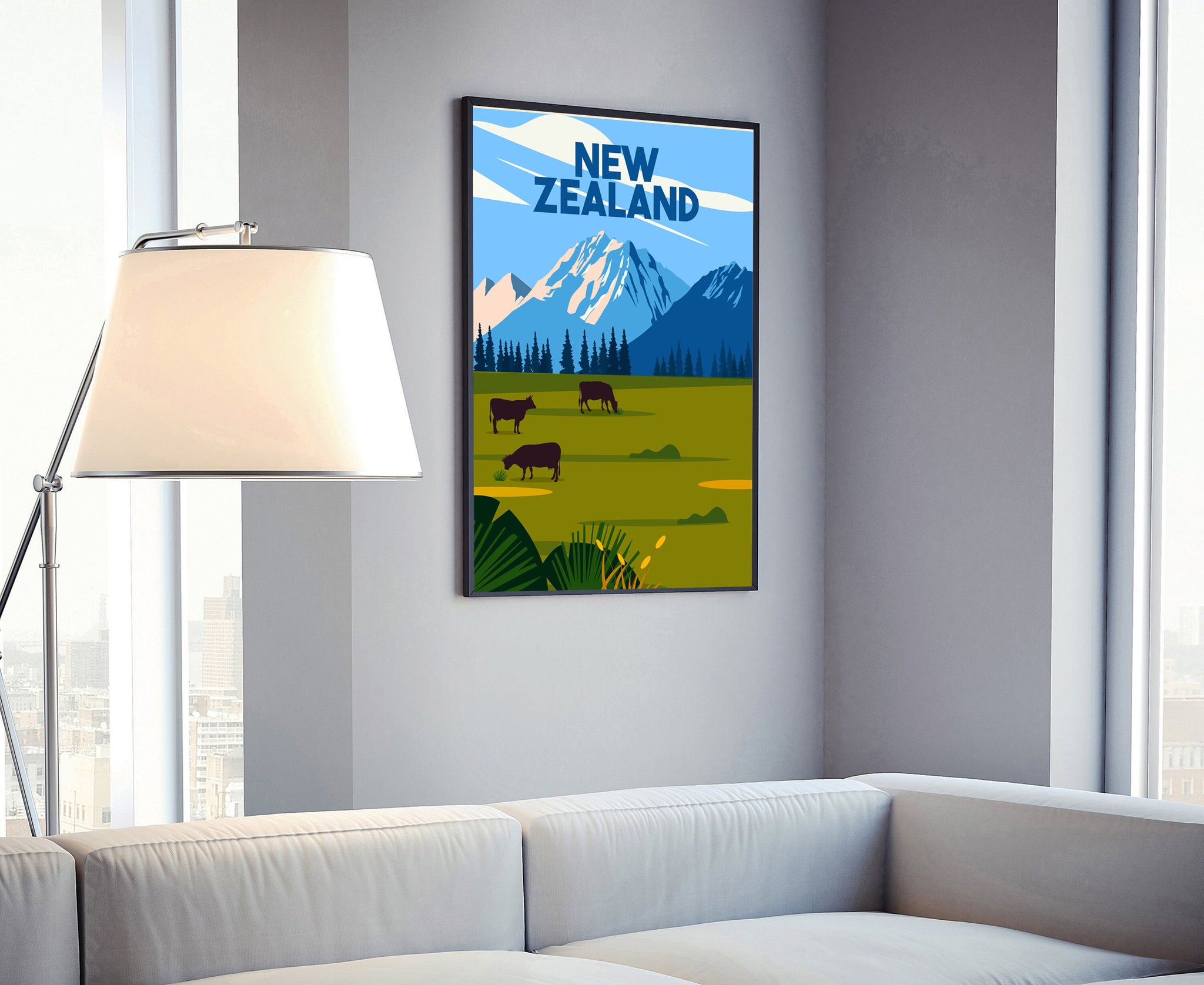 NEW ZEALAND travel poster, New Zealand cityscape landmark poster wall art, Home wall art, Office wall decoration, New Zealand vintage poster