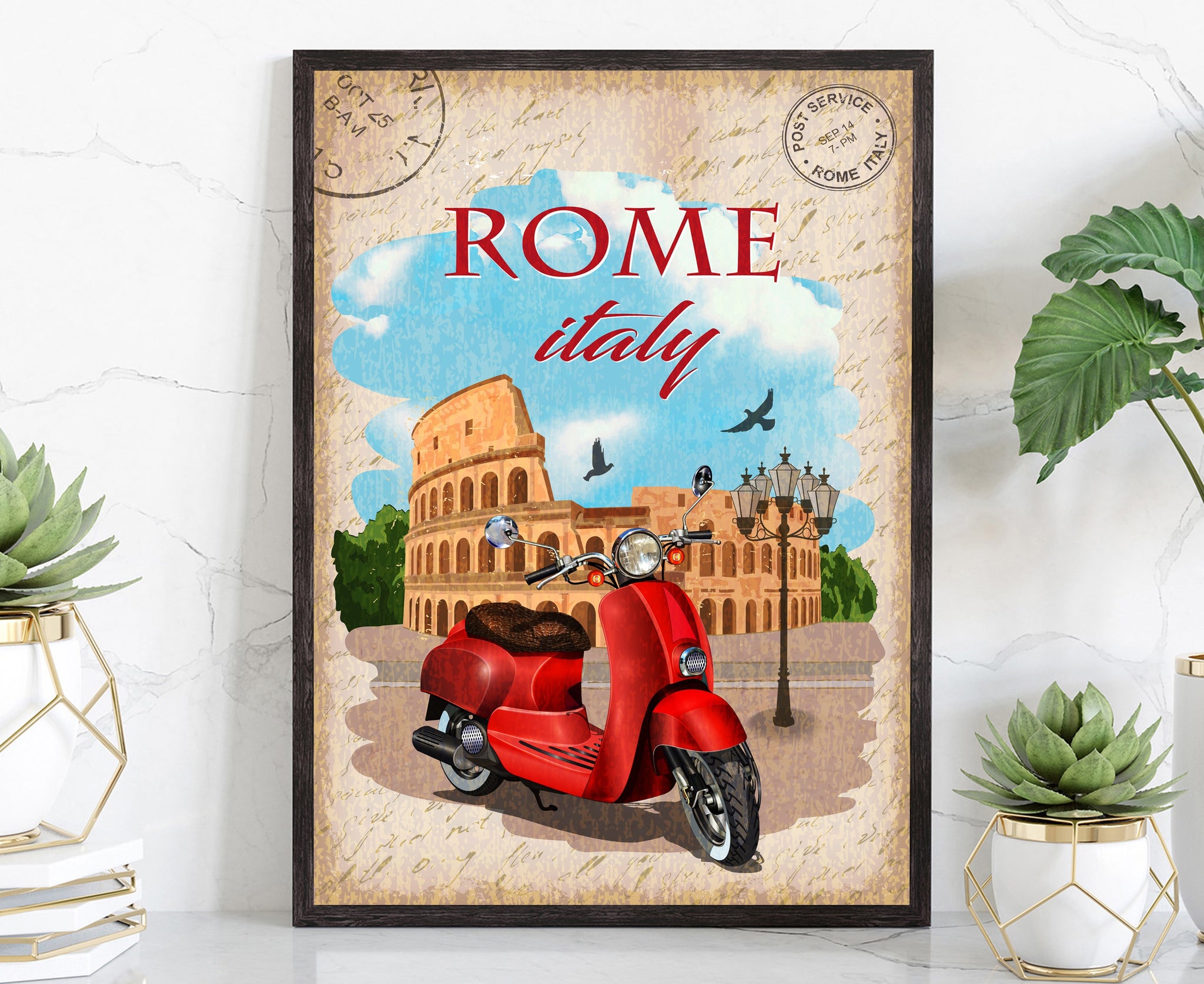 ITALY ROME travel poster, Rome cityscape poster artwork, Italy Rome landmark poster wall art, Home wall art, Office wall decoration