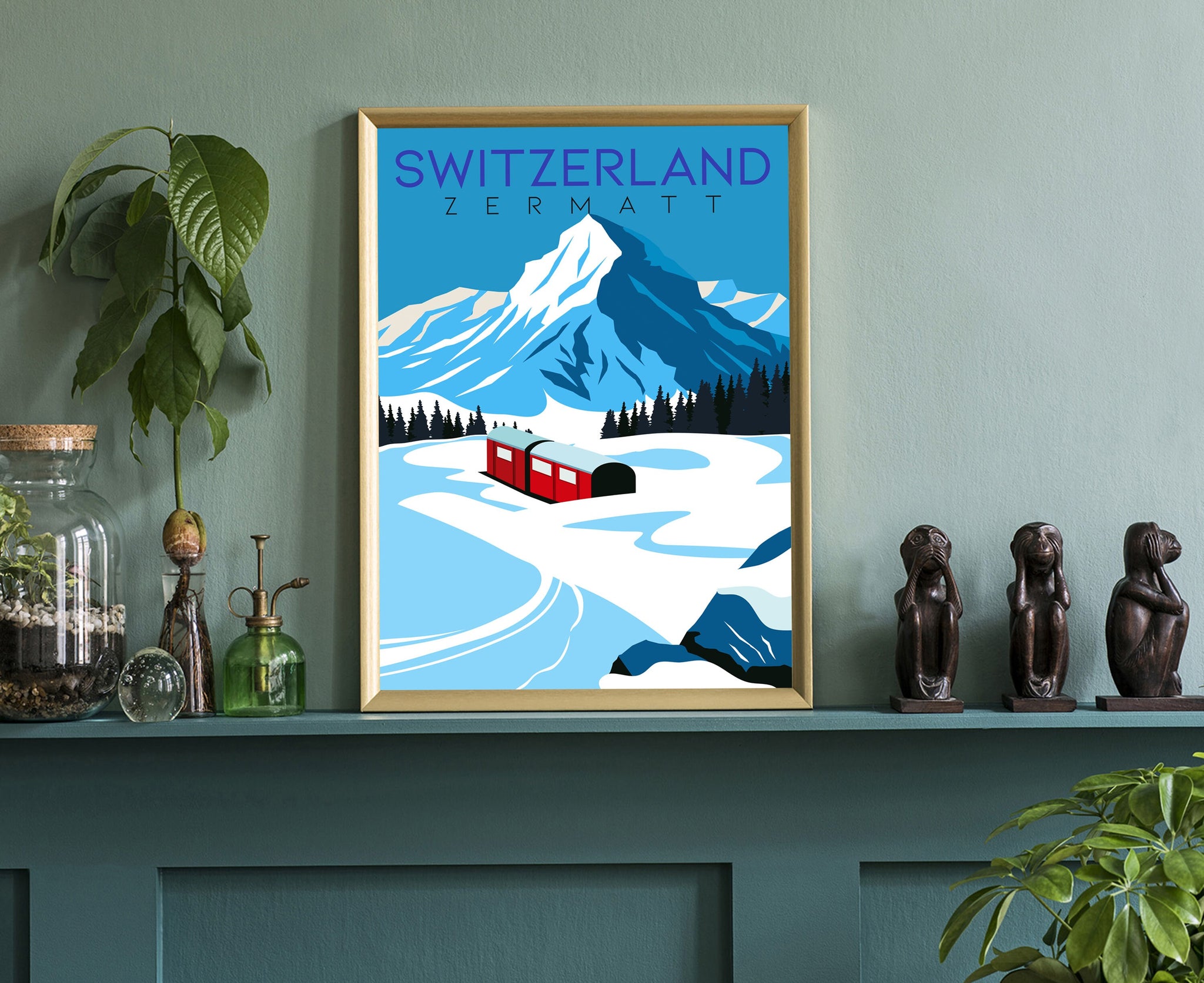 SWITZERLAND ZERMATT travel poster, Switzerland cityscape and landmark poster wall art, Home wall art, Office wall Decorations, Gift for him