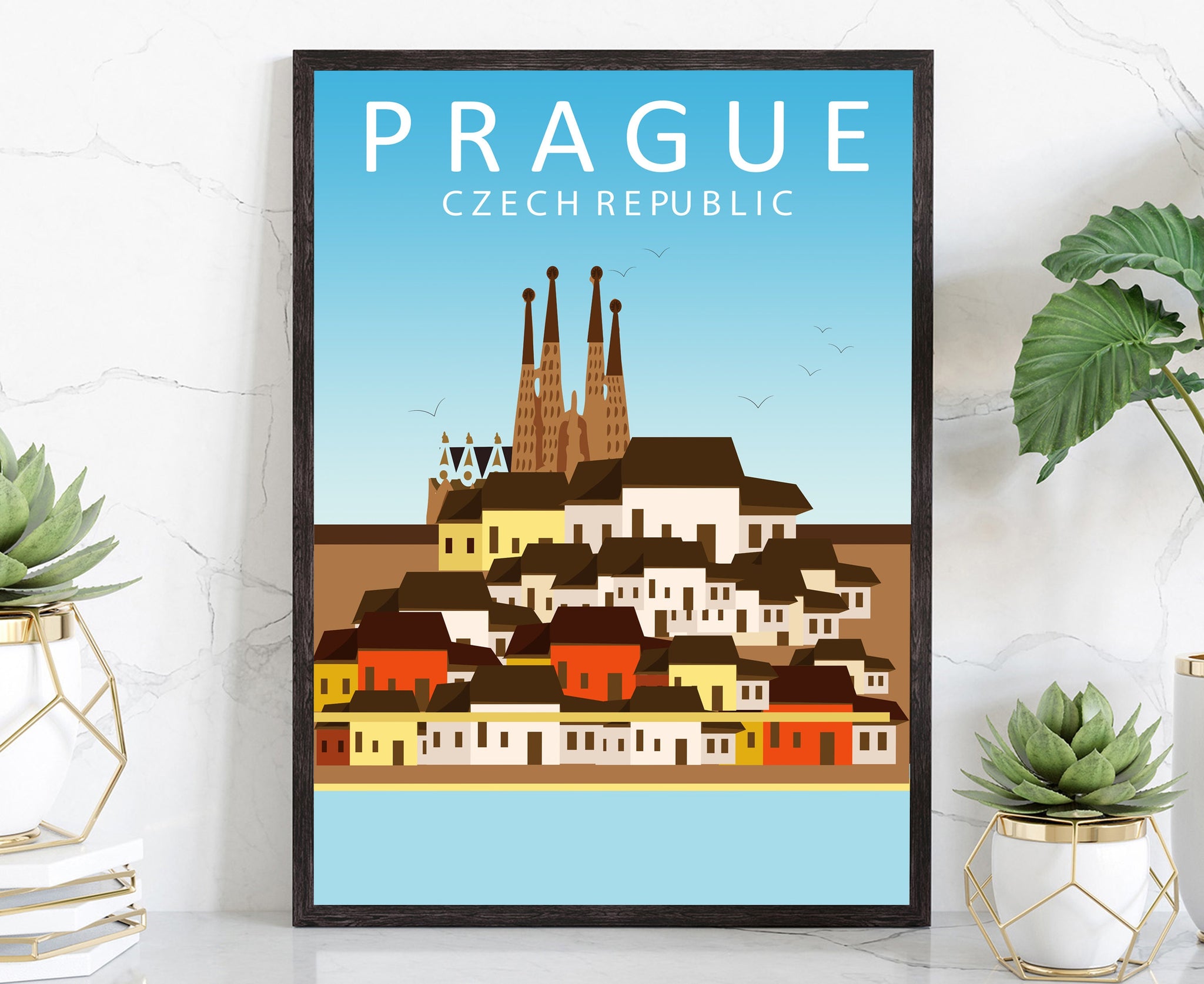 CZECH REPUBLIC PRAGUE travel poster, Prague cityscape poster, Prague landmark poster wall art, Home wall art, Office wall decoration