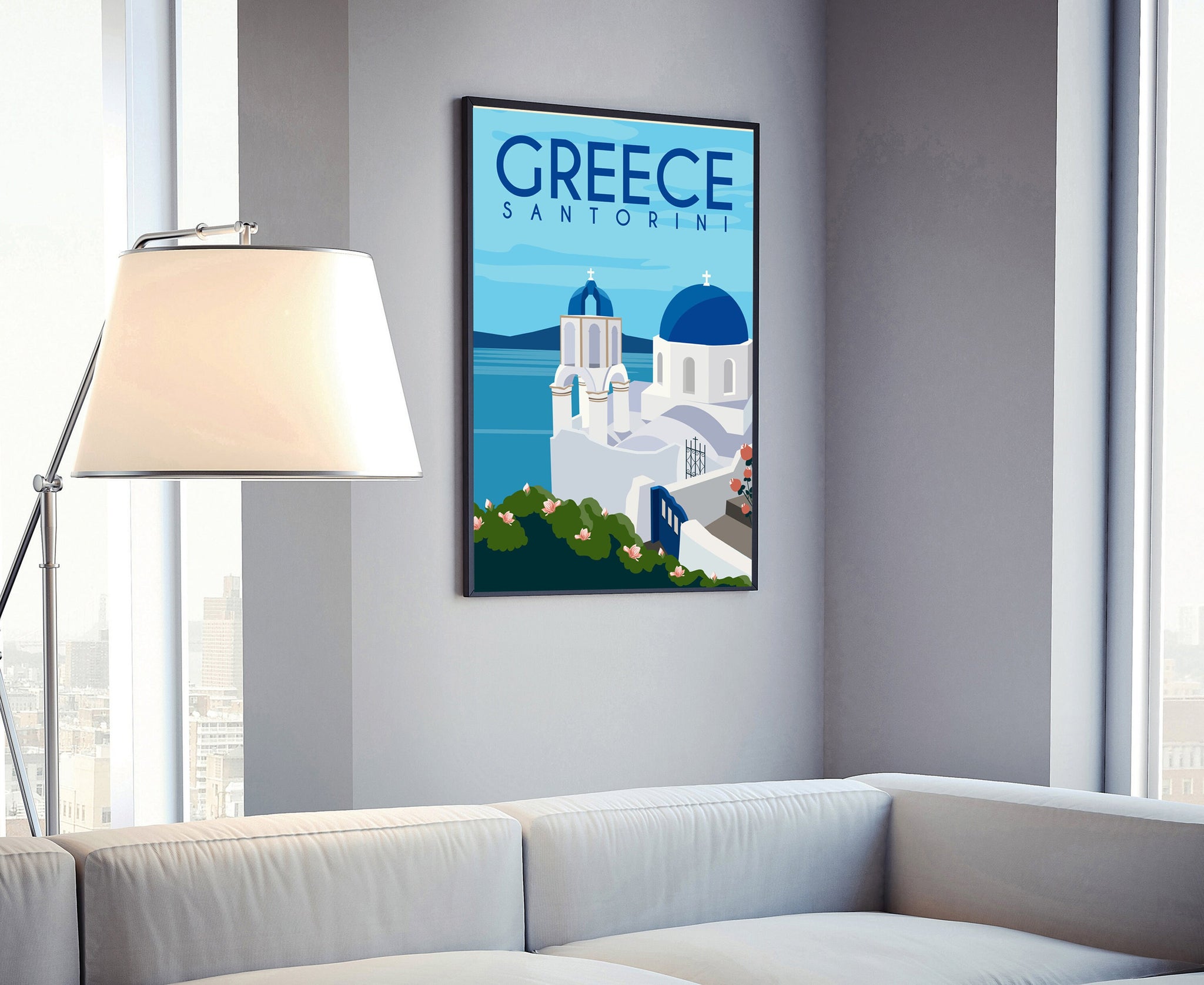 GREECE SANTORINI retro style travel poster, Santorini rustic poster print, Home wall art, Office wall decorations, GREECE map poster print