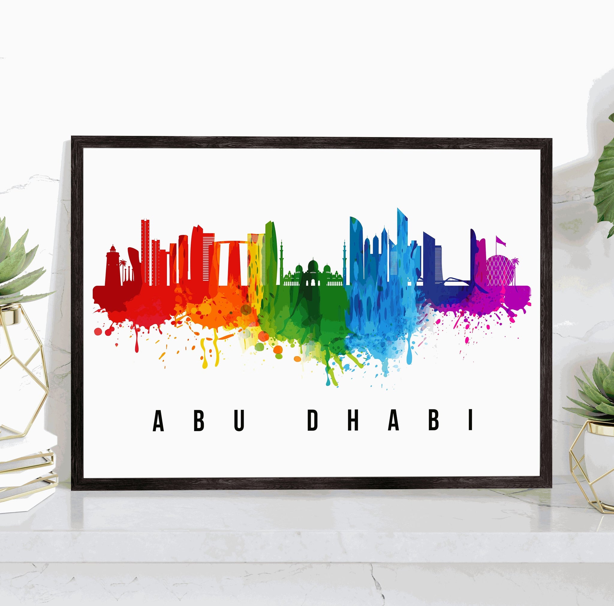 ABU DHABI - United Arab Emirates Poster,  Skyline Poster Cityscape and Landmark Print, AbuDhabi Illustration Home Wall Art, Office Decor