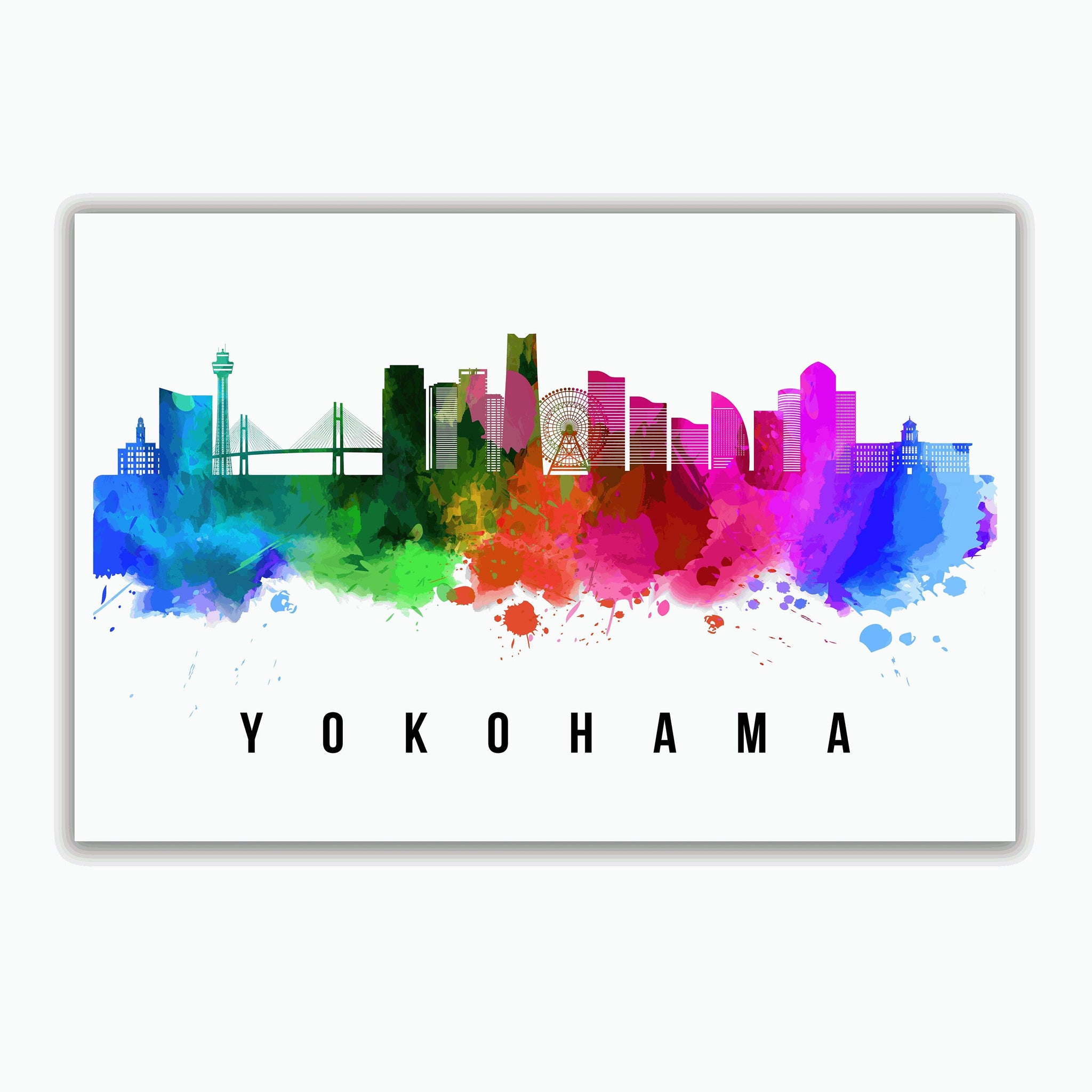 YOKOHAMA - JAPAN Poster,  Skyline Poster Cityscape and Landmark Yokohama Illustration Home Wall Art, Office Decor