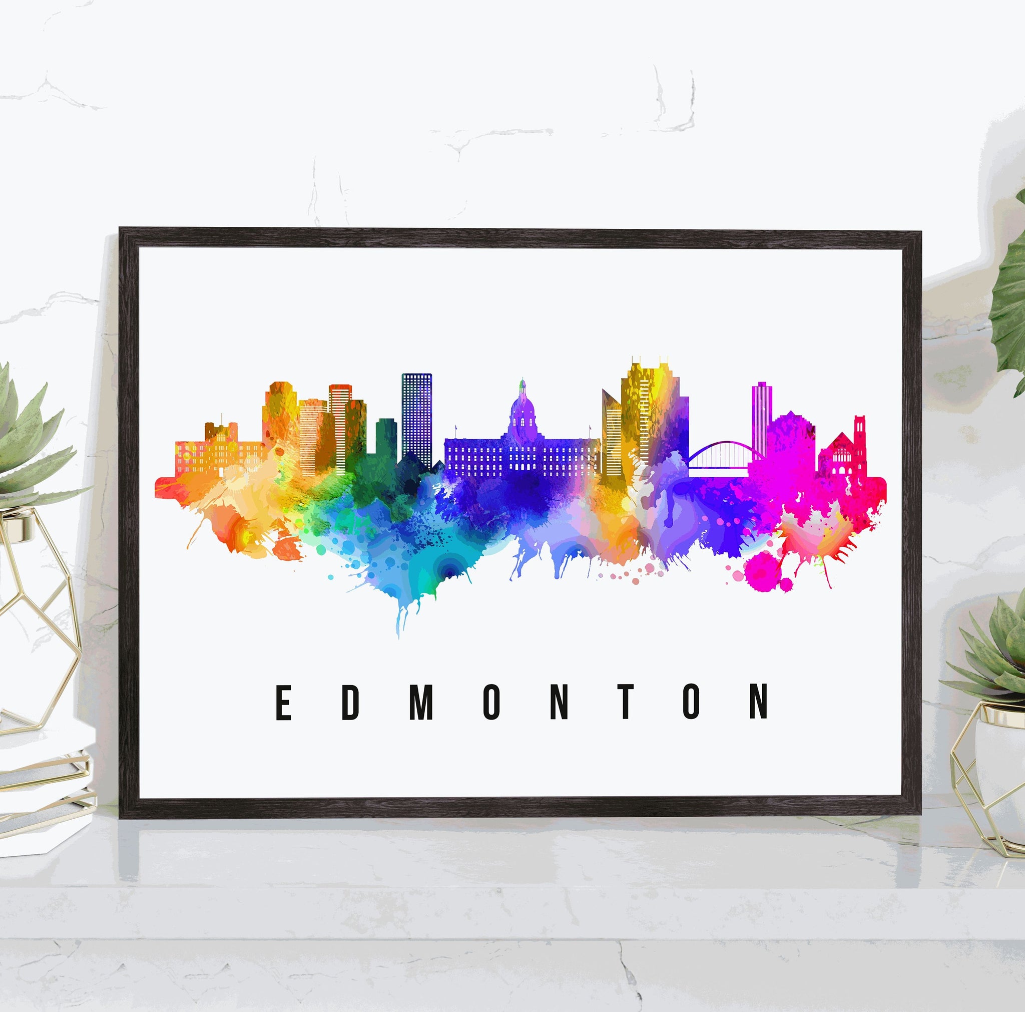 EDMONTON - CANADA Poster,  Skyline Poster Cityscape and Landmark Edmonton Illustration Home Wall Art, Office Decor