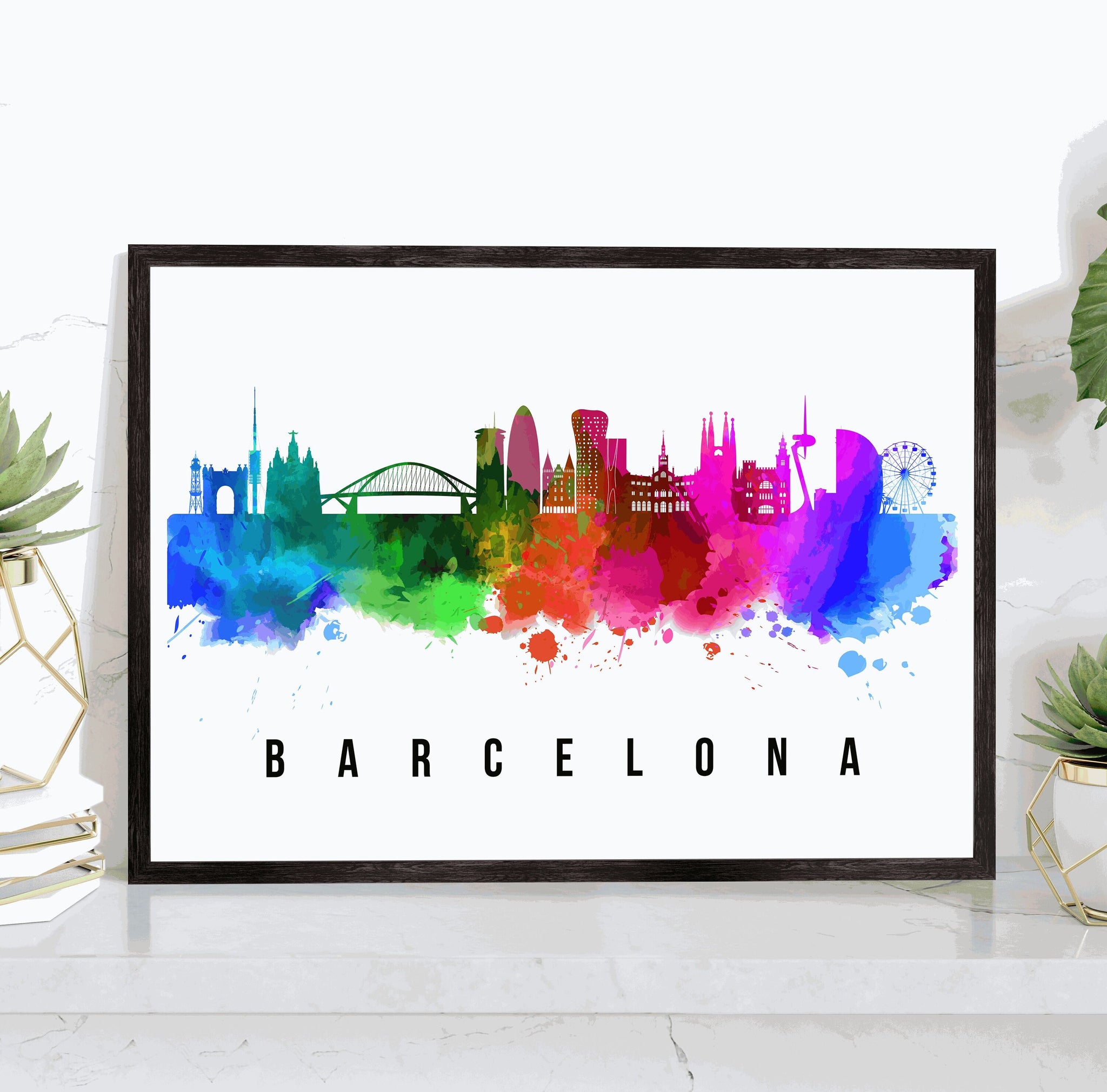 BARCELONA - SPAIN Poster,  Skyline Poster Cityscape and Landmark Barcelona Illustration Home Wall Art, Office Decor