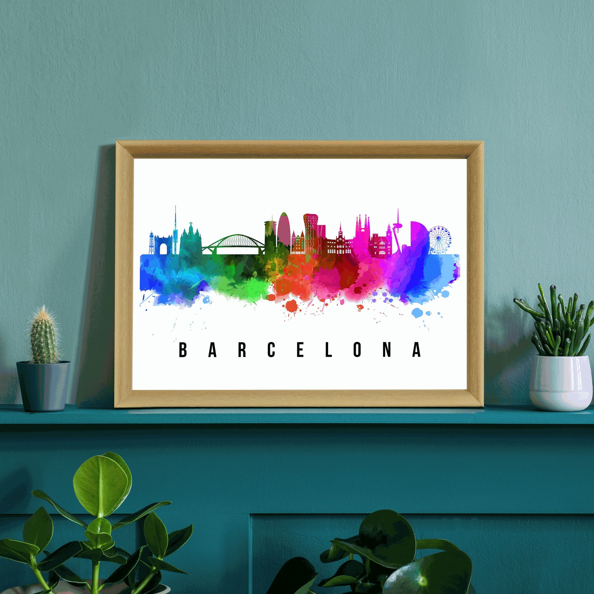 BARCELONA - SPAIN Poster,  Skyline Poster Cityscape and Landmark Barcelona Illustration Home Wall Art, Office Decor