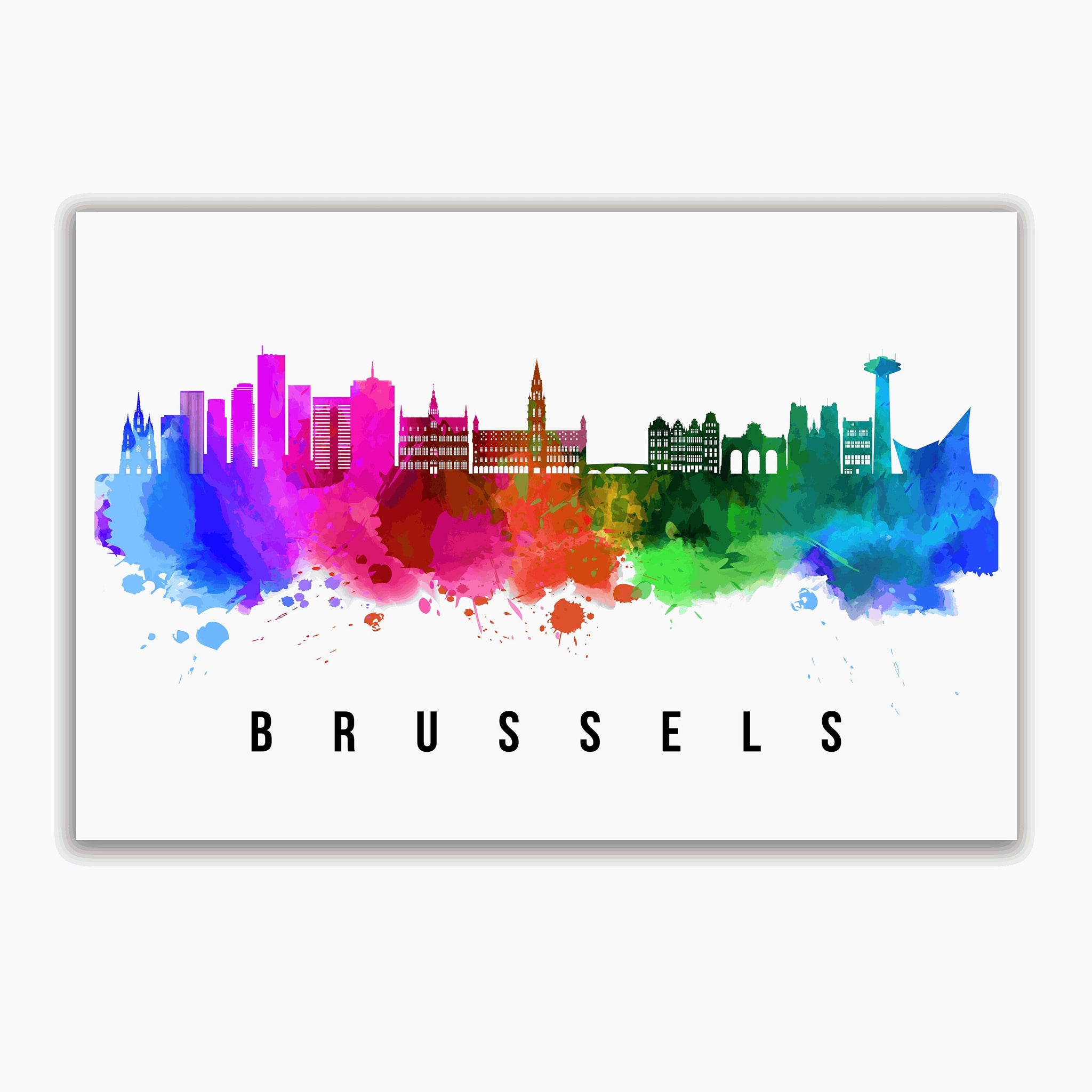 BRUSSELS - BELGIUM Poster,  Skyline Poster Cityscape and Landmark Bordeaux Illustration Home Wall Art, Office Decor