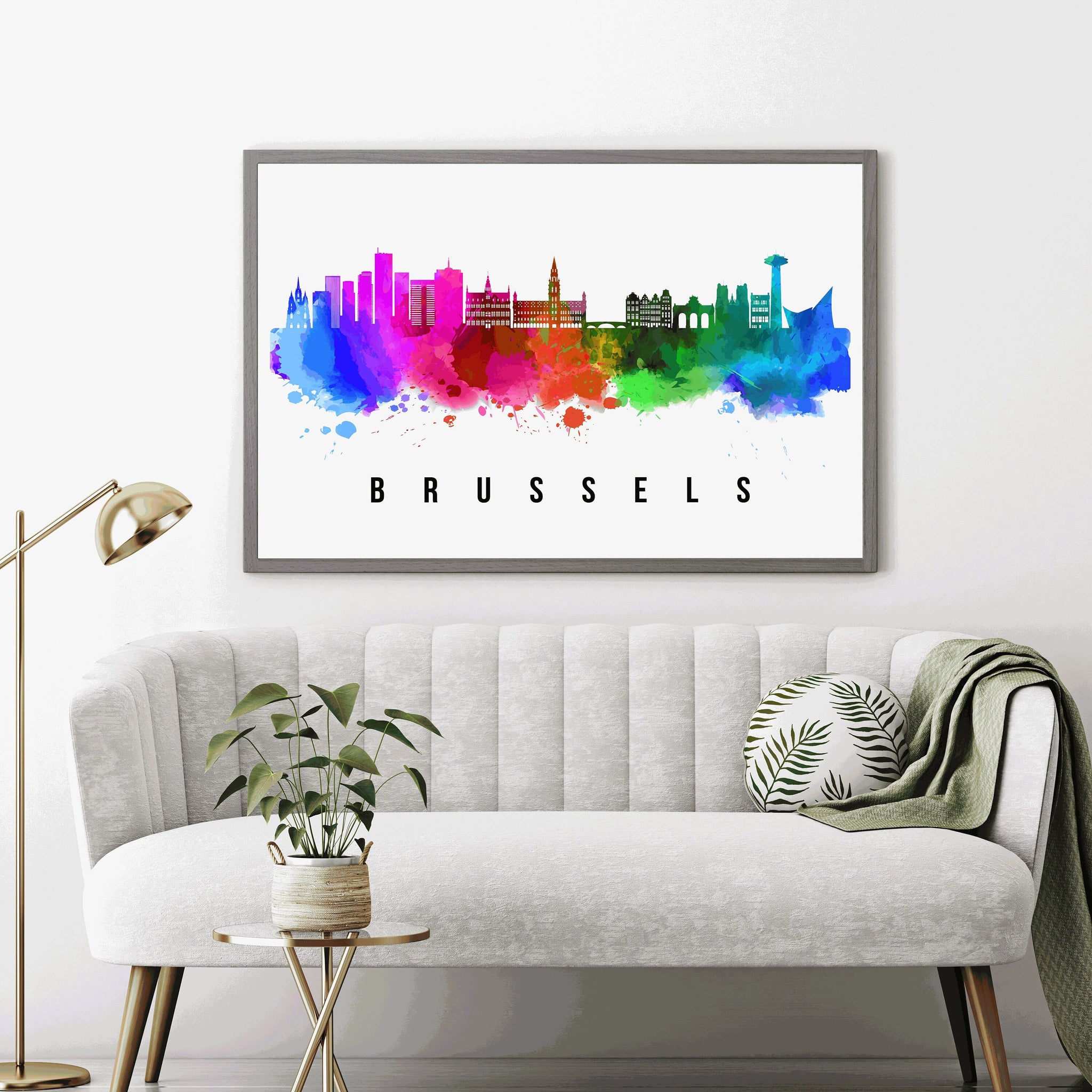 BRUSSELS - BELGIUM Poster,  Skyline Poster Cityscape and Landmark Bordeaux Illustration Home Wall Art, Office Decor