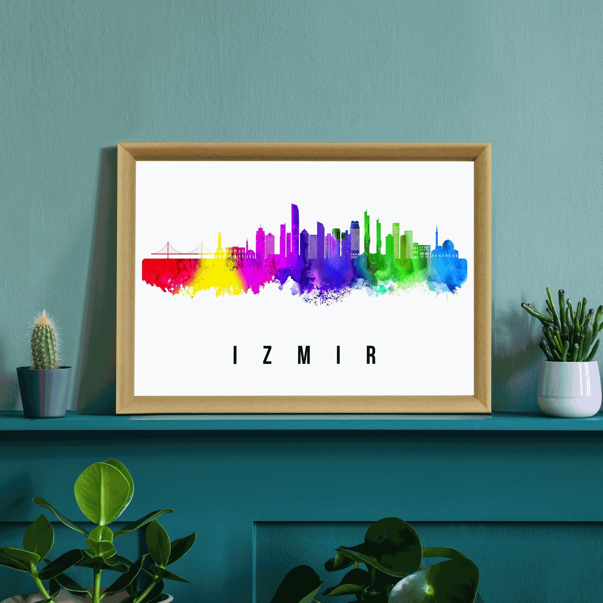IZMIR - TURKEY Poster, Skyline Poster Cityscape and Landmark Izmir City Illustration Home Wall Art, Office Decor