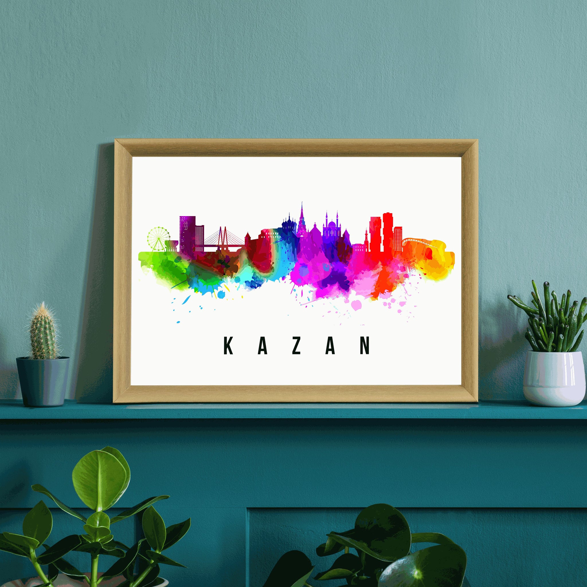 KAZAN - RUSSIA  Poster, Skyline Poster Cityscape and Landmark Kazan City Illustration Home Wall Art, Office Decor