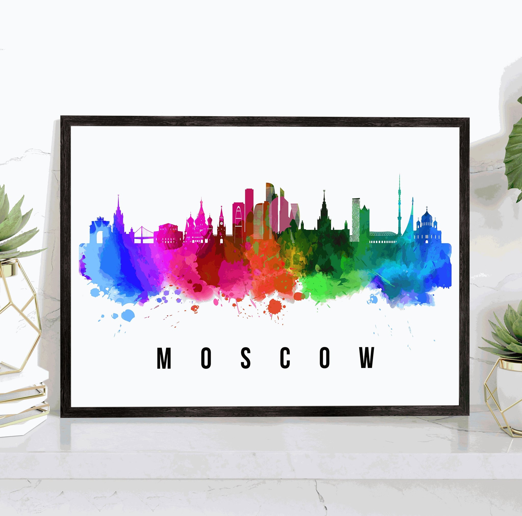 MOSCOW - RUSSIA Poster, Skyline Poster Cityscape and Landmark Moscow City Illustration Home Wall Art, Office Decor