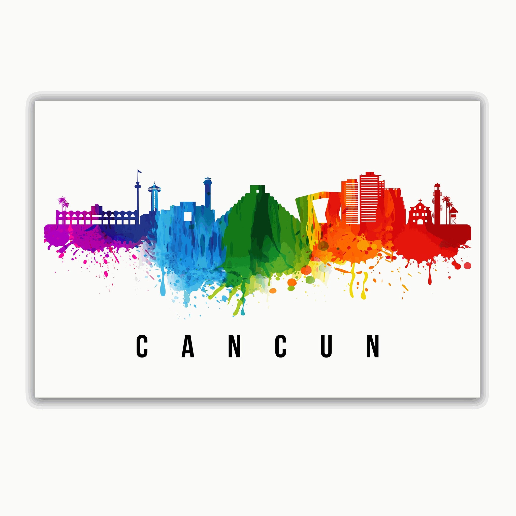 CANCUN - MEXICO  Poster, Skyline Poster Cityscape and Landmark Cancun City Illustration Home Wall Art, Office Decor