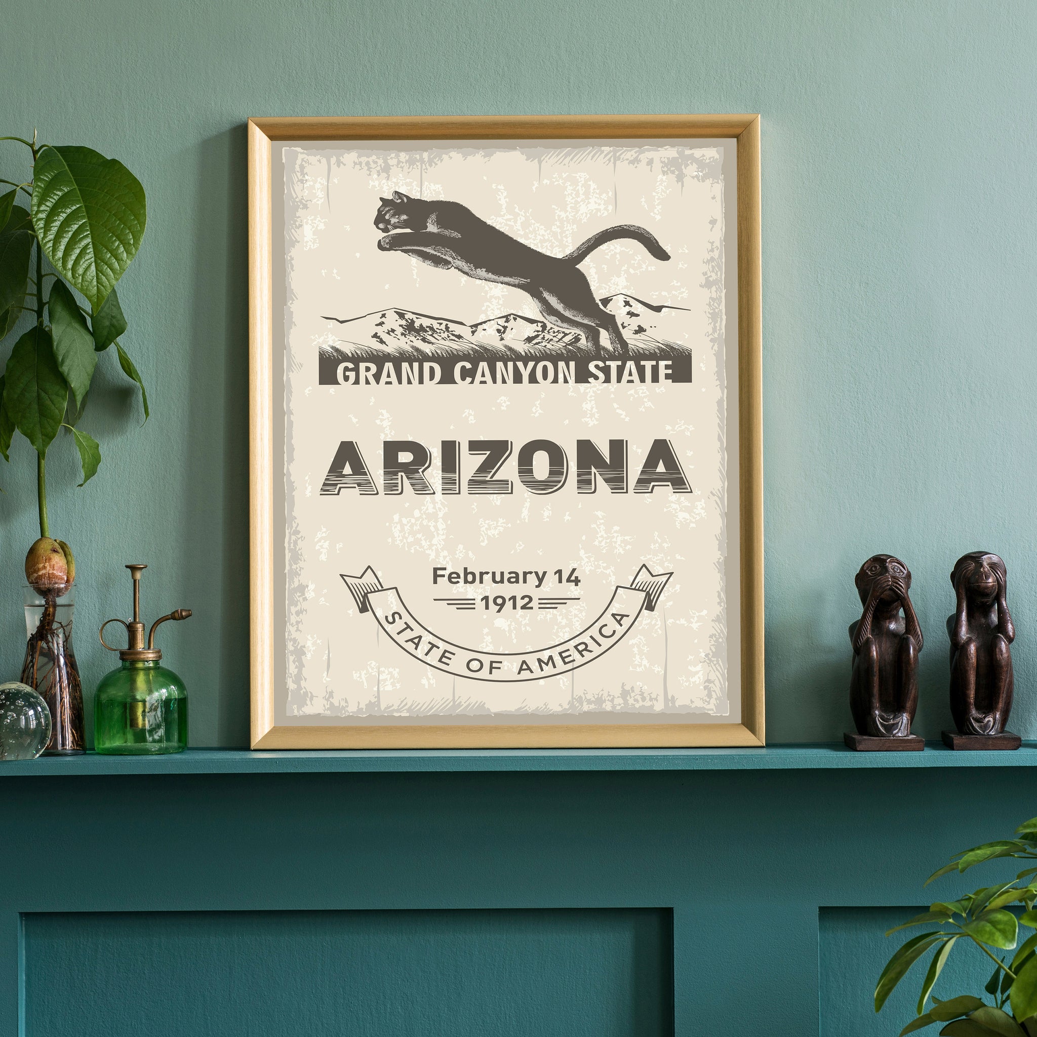 Arizona State Symbol Poster, Arizona State Poster Print, Arizona State Emblem Poster, Retro Travel State Poster, Home and Office Wall Art