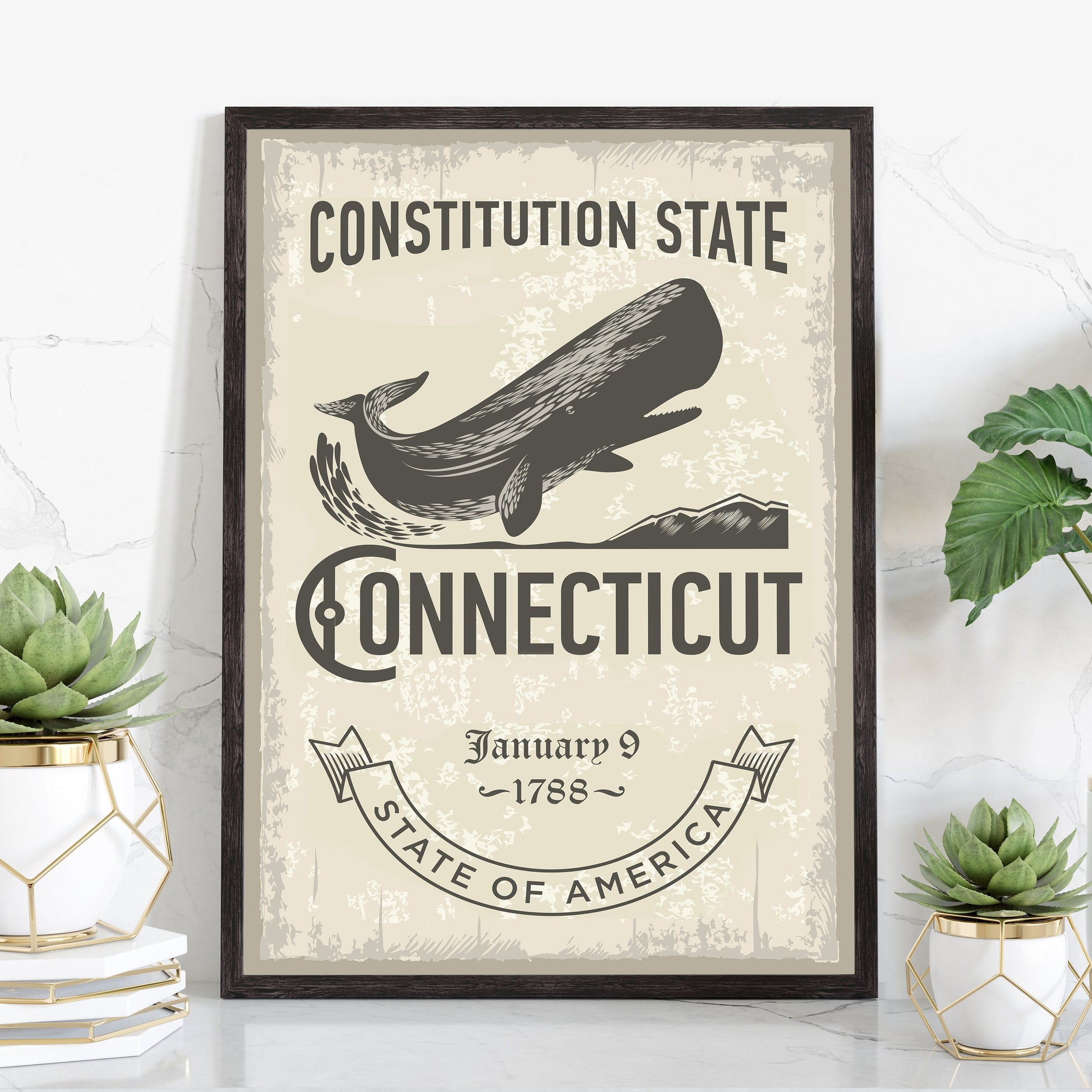 Connecticut State Symbol Poster, Connecticut State Poster Print, Connecticut State Emblem Poster, Retro Travel Poster, Home, Office Wall Art