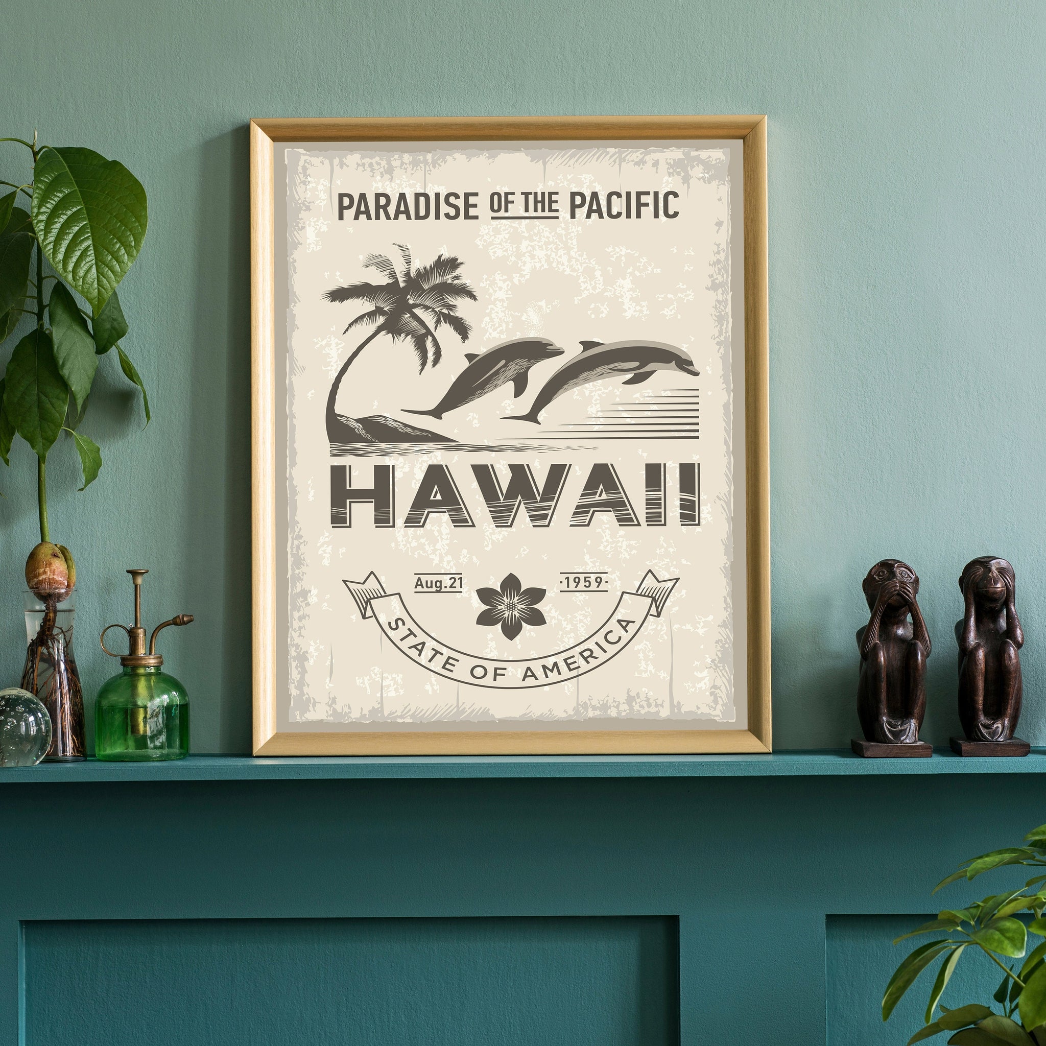 Hawaii State Symbol Poster, Hawaii State Poster Print, Hawaii State Emblem Poster, Retro Travel State Poster, Home and Office Wall Art