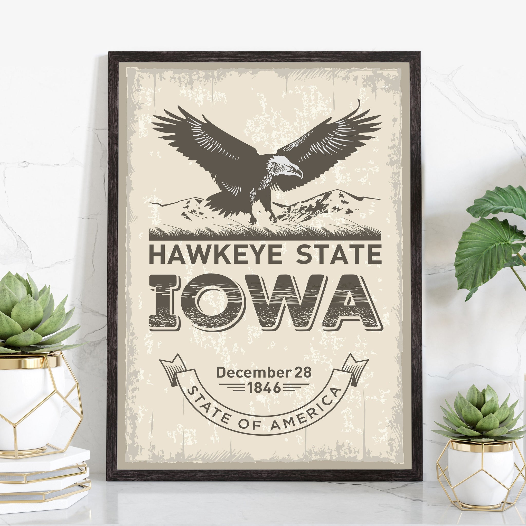 Iowa State Symbol Poster, Iowa State Poster Print, Iowa State Emblem Poster, Retro Travel State Poster, Home and Office Wall Art