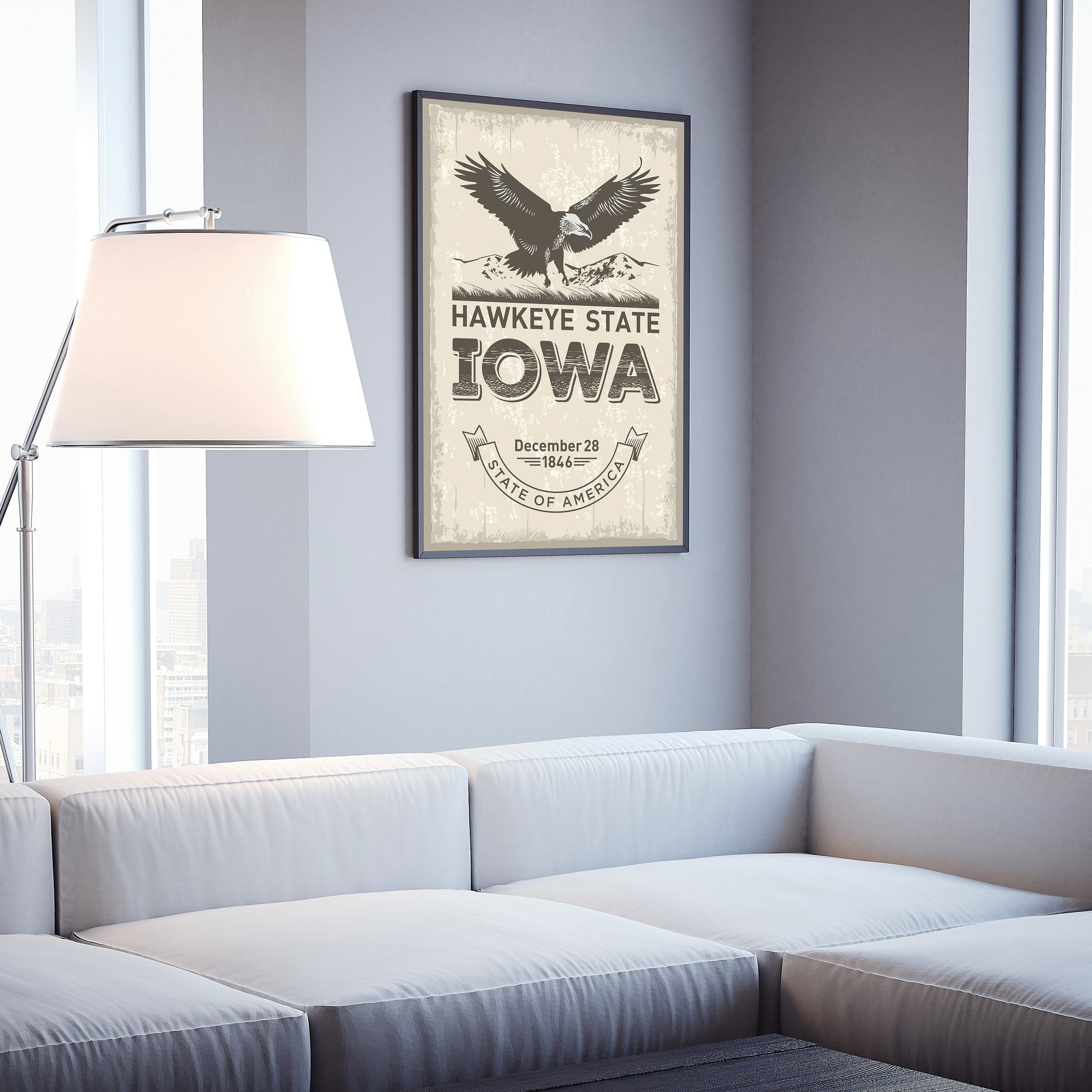 Iowa State Symbol Poster, Iowa State Poster Print, Iowa State Emblem Poster, Retro Travel State Poster, Home and Office Wall Art