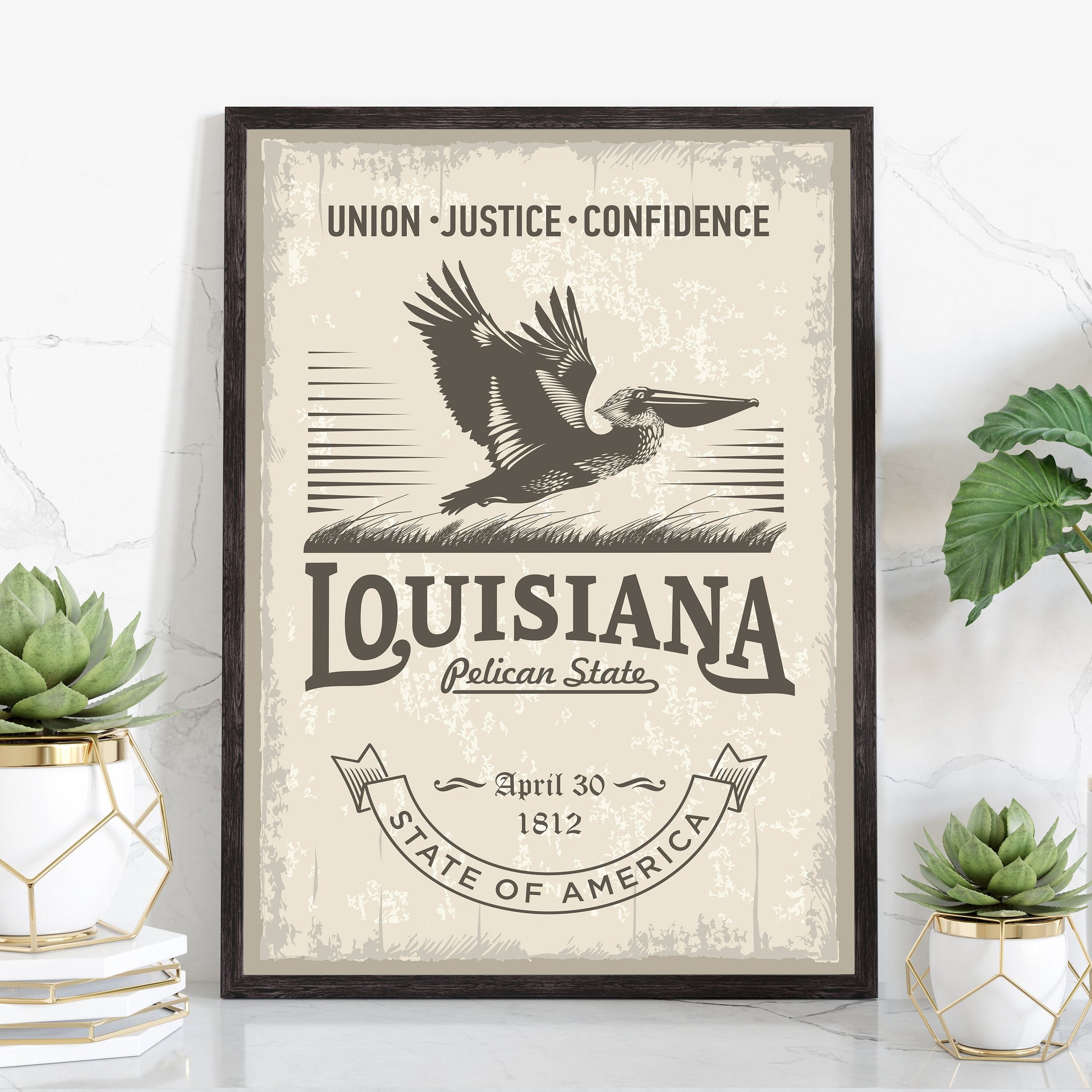 Louisiana State Symbol Poster, Louisiana State Poster Print, State Emblem Poster, Retro Travel State Poster, Home and Office Wall Art