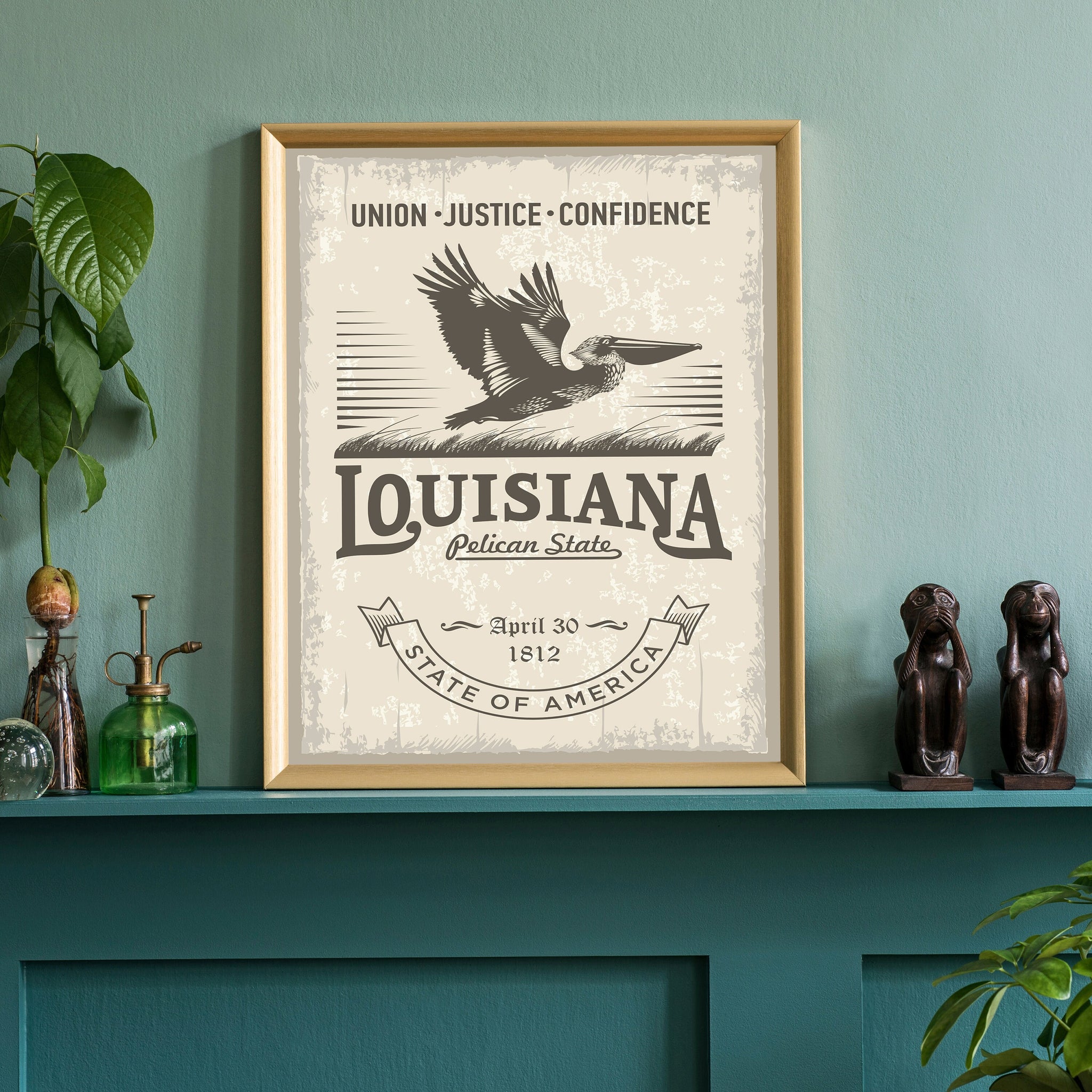 Louisiana State Symbol Poster, Louisiana State Poster Print, State Emblem Poster, Retro Travel State Poster, Home and Office Wall Art