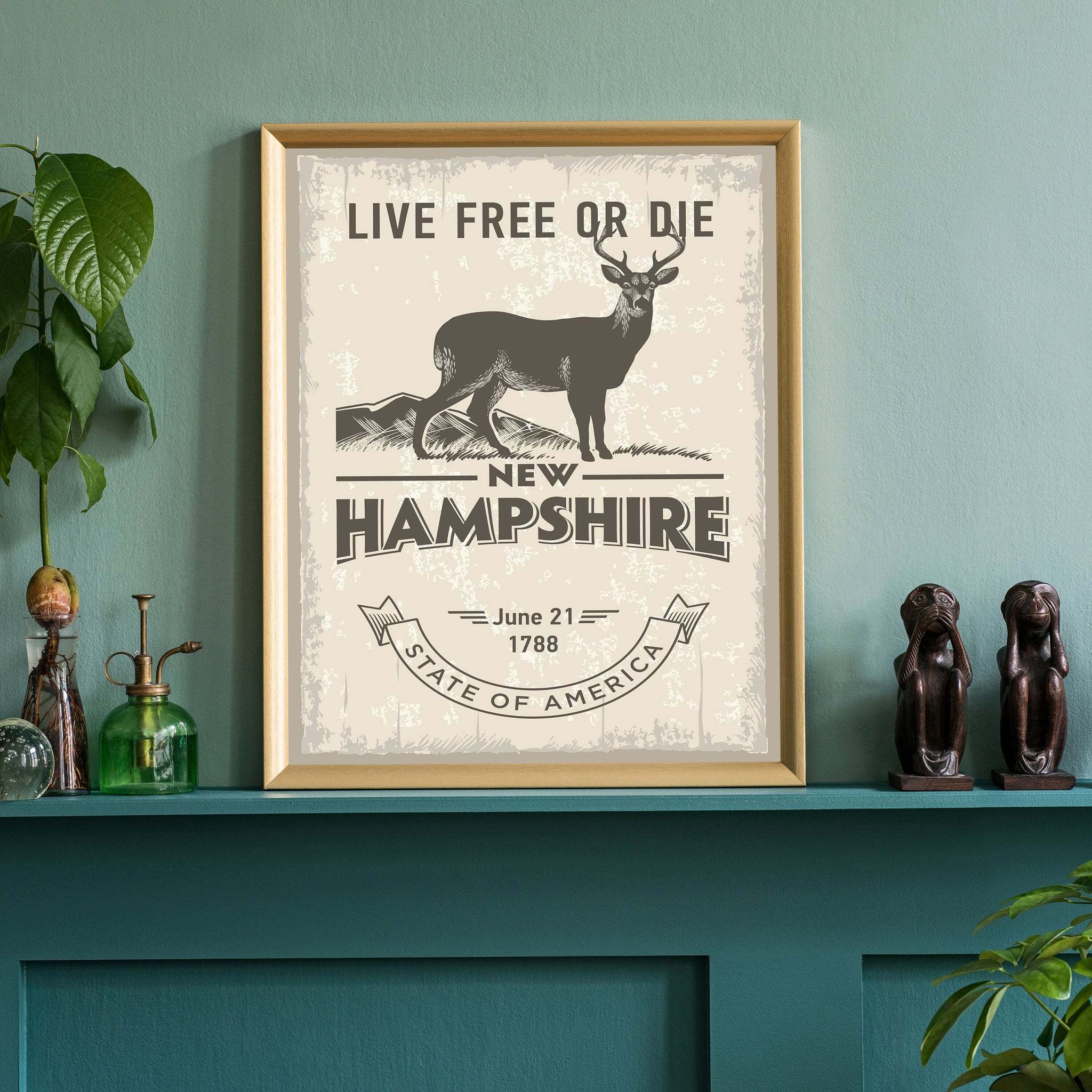 New Hampshire State Symbol Poster, New Hampshire State Poster Print, State Emblem Poster, Retro Travel State Poster, Home - Office Wall Art