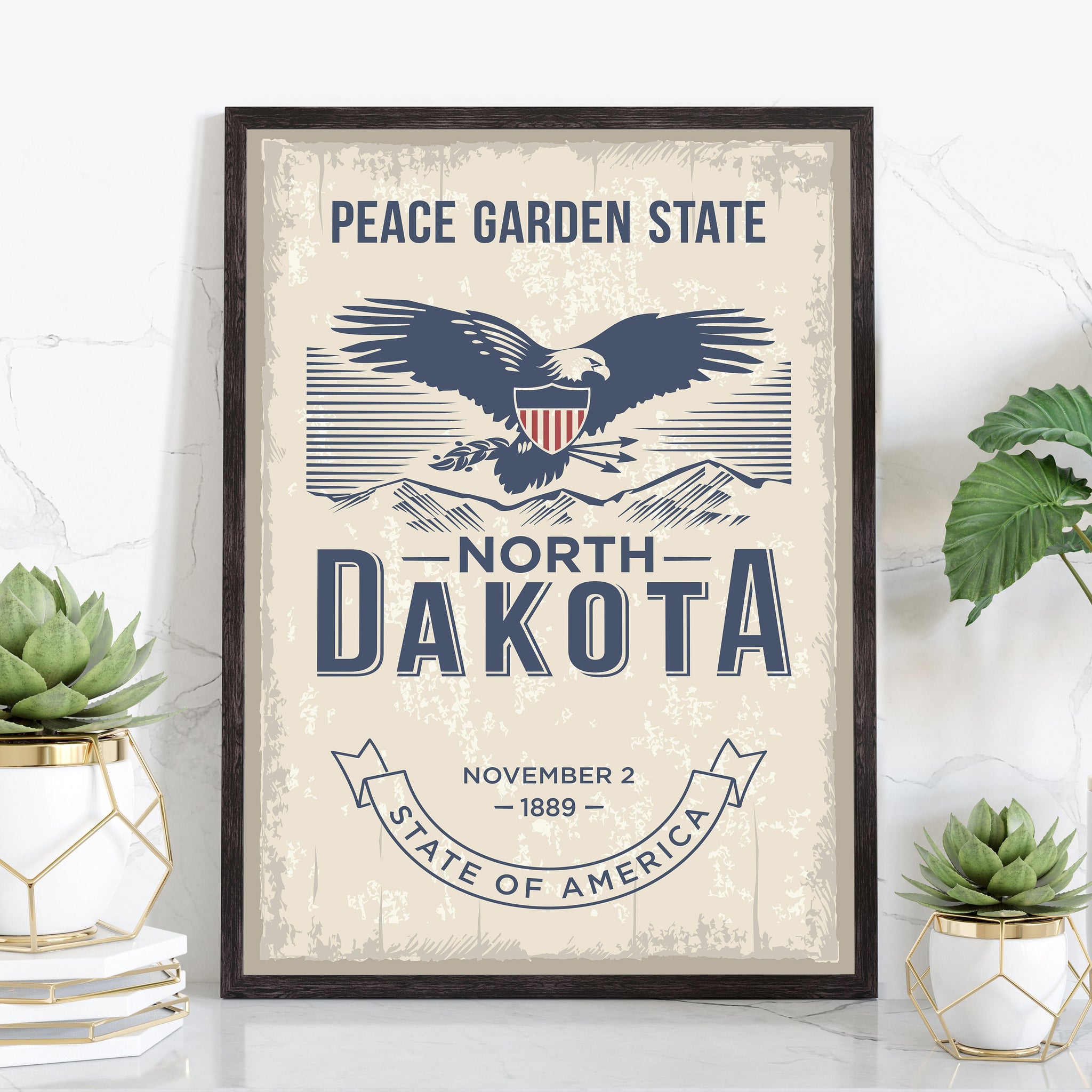 North Dakota State Symbol Poster, State Poster Print, North Dakota State Emblem Poster, Retro Travel State Poster, Home and Office Wall Art