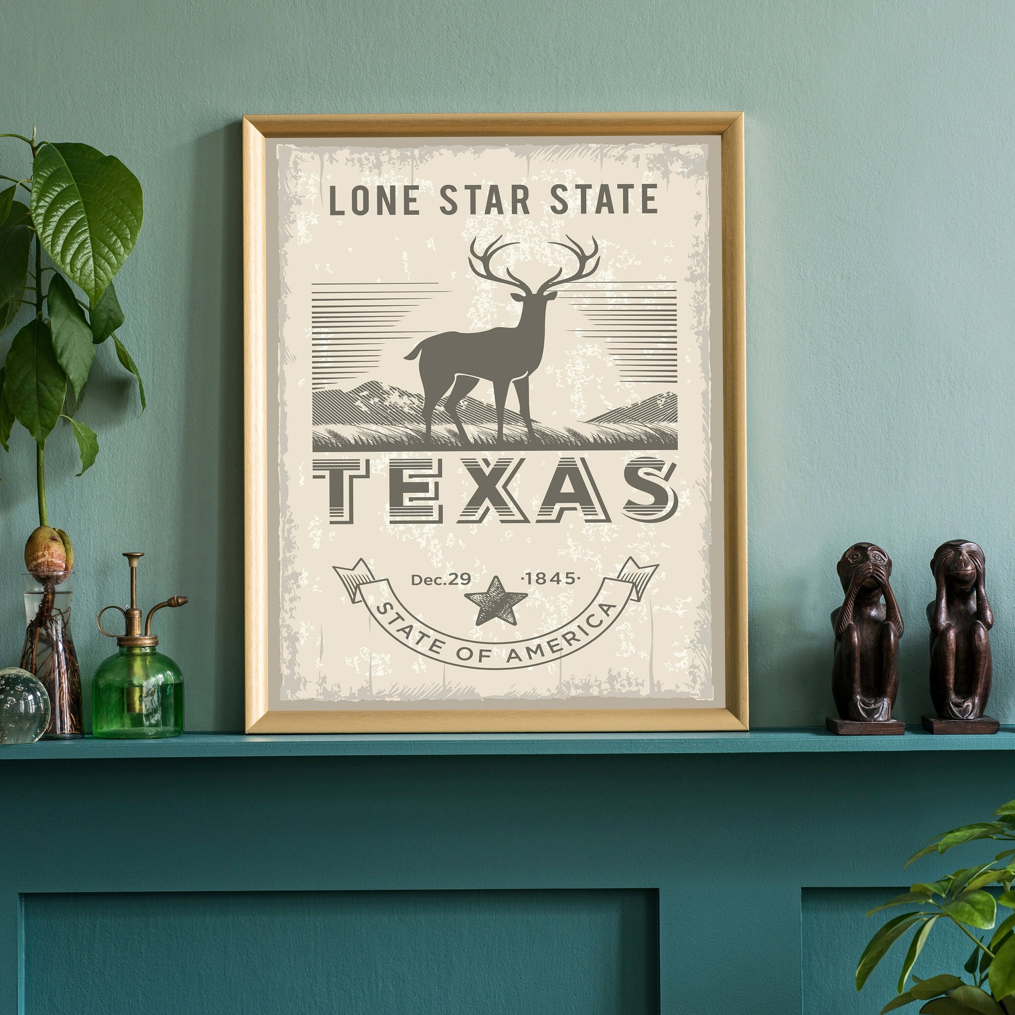 Texas State Symbol Poster, South Texas  Poster Print, Texas State Emblem Poster, Retro Travel State Poster, Home and Office Wall Art