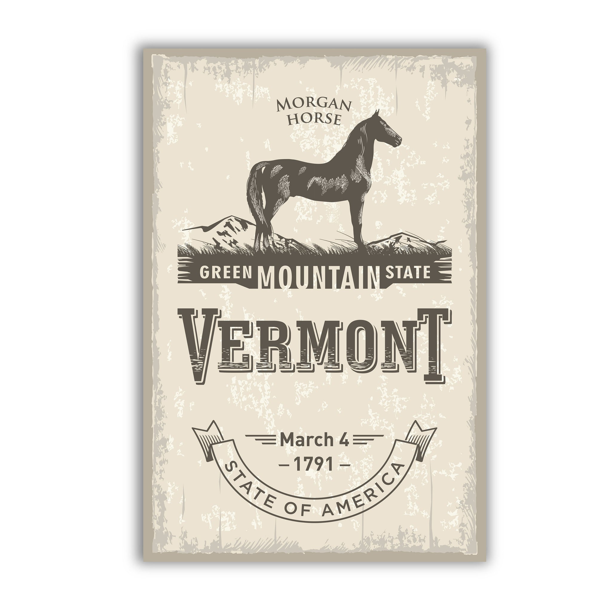 VERMONT state Morgan Horse symbol Poster, Green mountain state poster print, Vermont state emblem poster, Retro travel states poster print