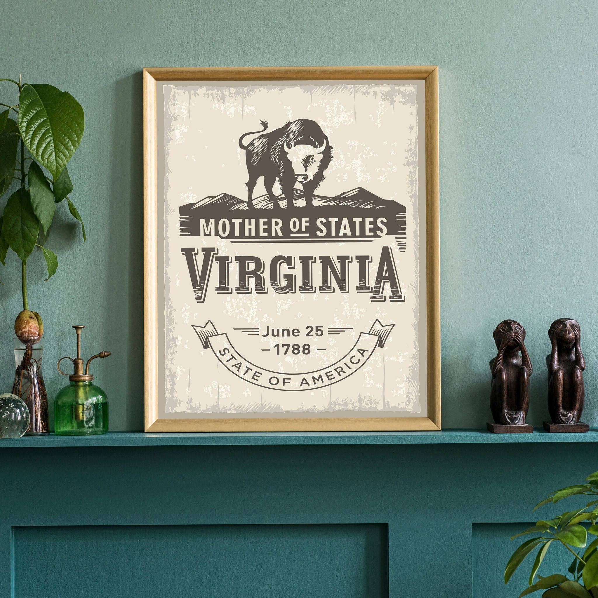 Virginia State Symbol Poster, Virginia Poster Print, Virginia State Emblem Poster, Retro Travel State Poster, Home and Office Wall Art