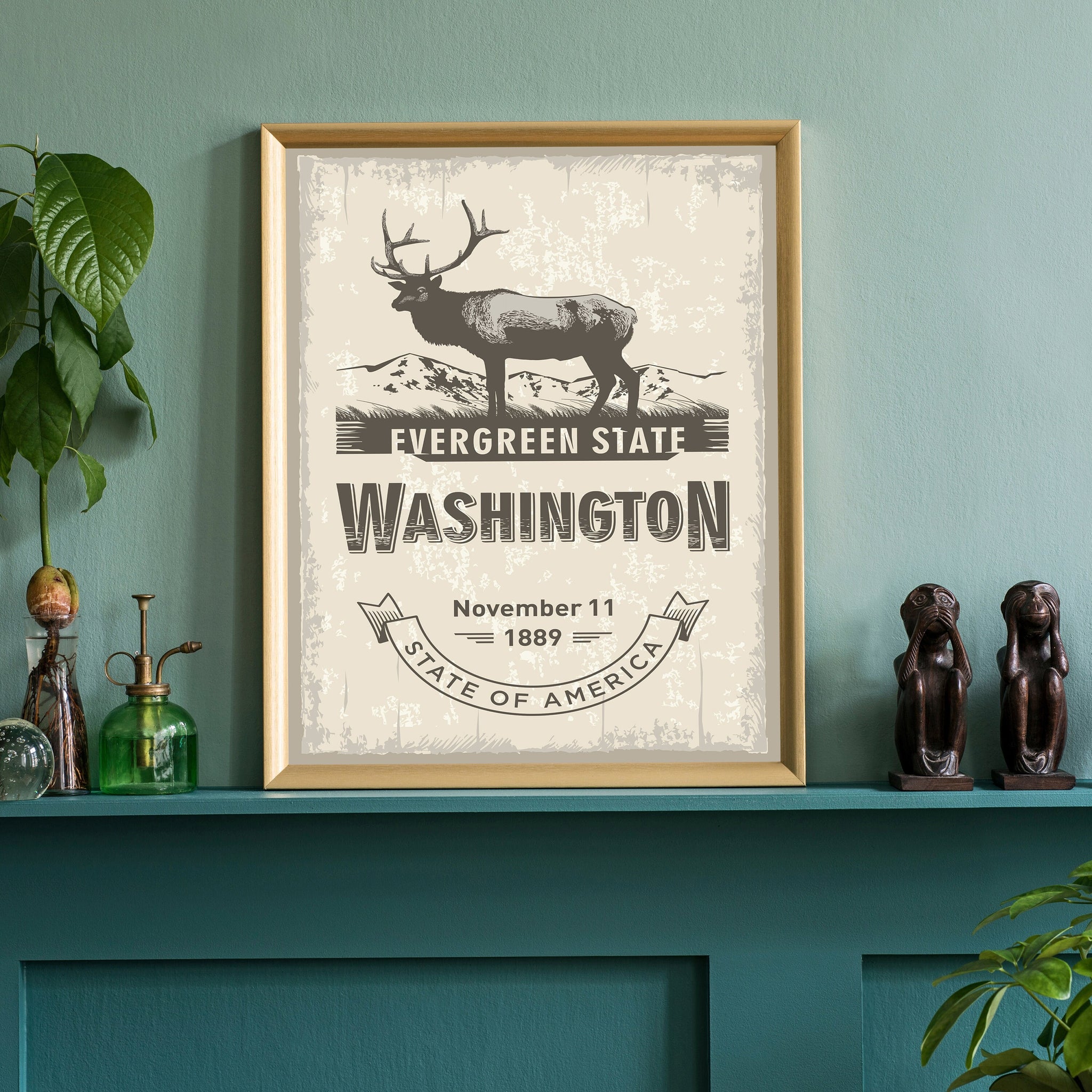 Washington State Symbol Poster, Washington Poster Print, Washington State Emblem Poster, Retro Travel State Poster, Home and Office Wall Art