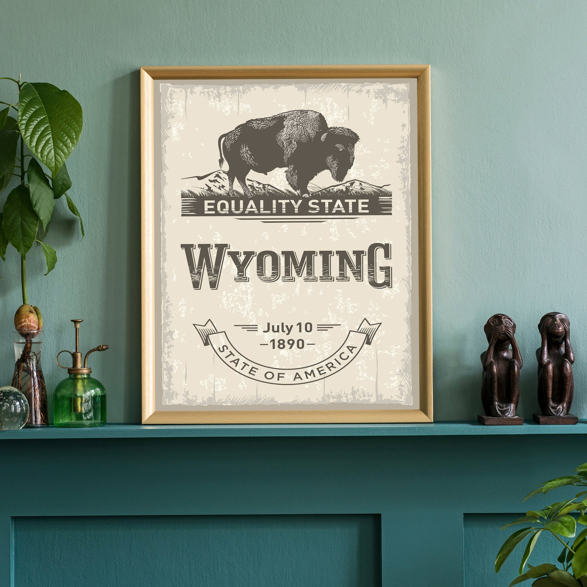 Wyoming State Symbol Poster, Wyoming Poster Print, Wyoming State Emblem Poster, Retro Travel State Poster, Home and Office Wall Art