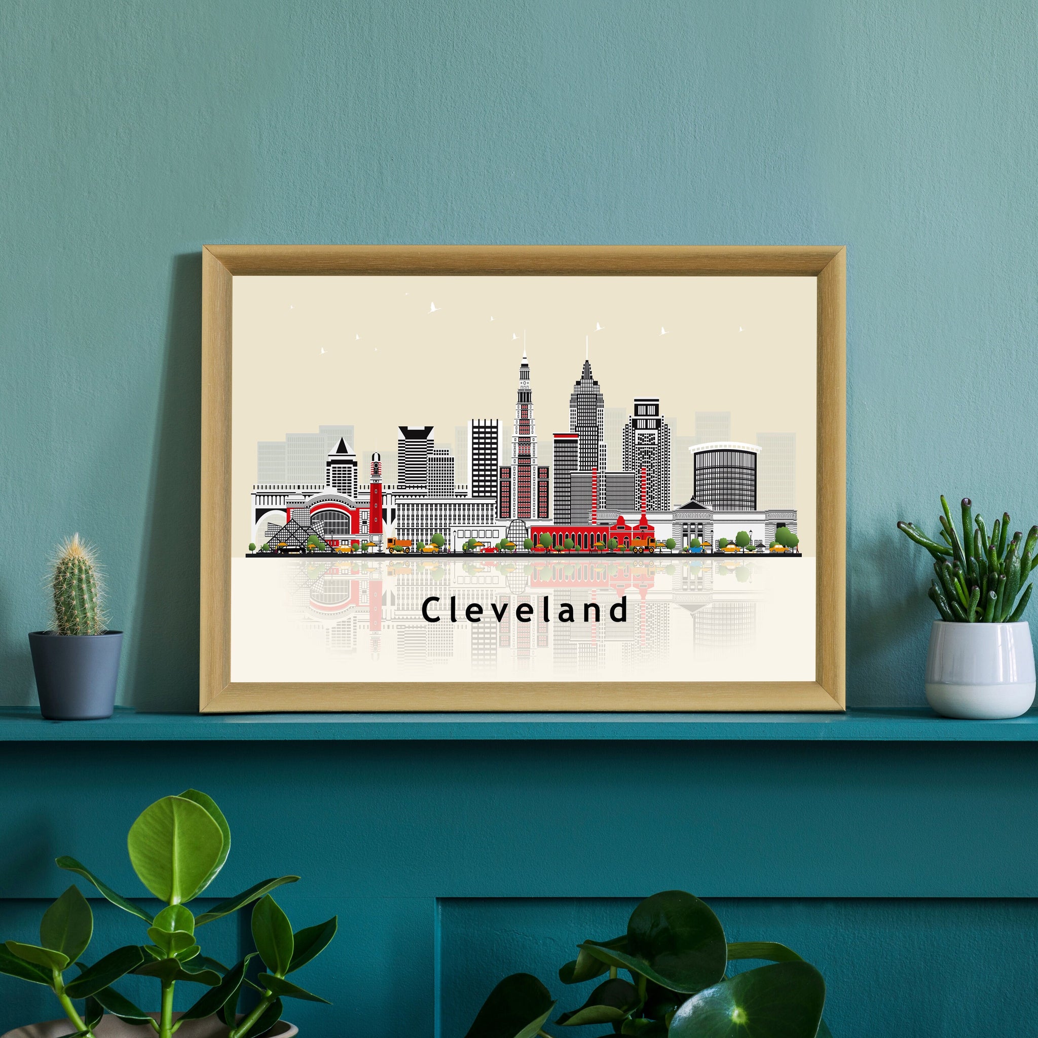 CLEVELAND OHIO Illustration skyline poster, Ohio state modern skyline cityscape poster, Landmark poster art print, Home decoration idea