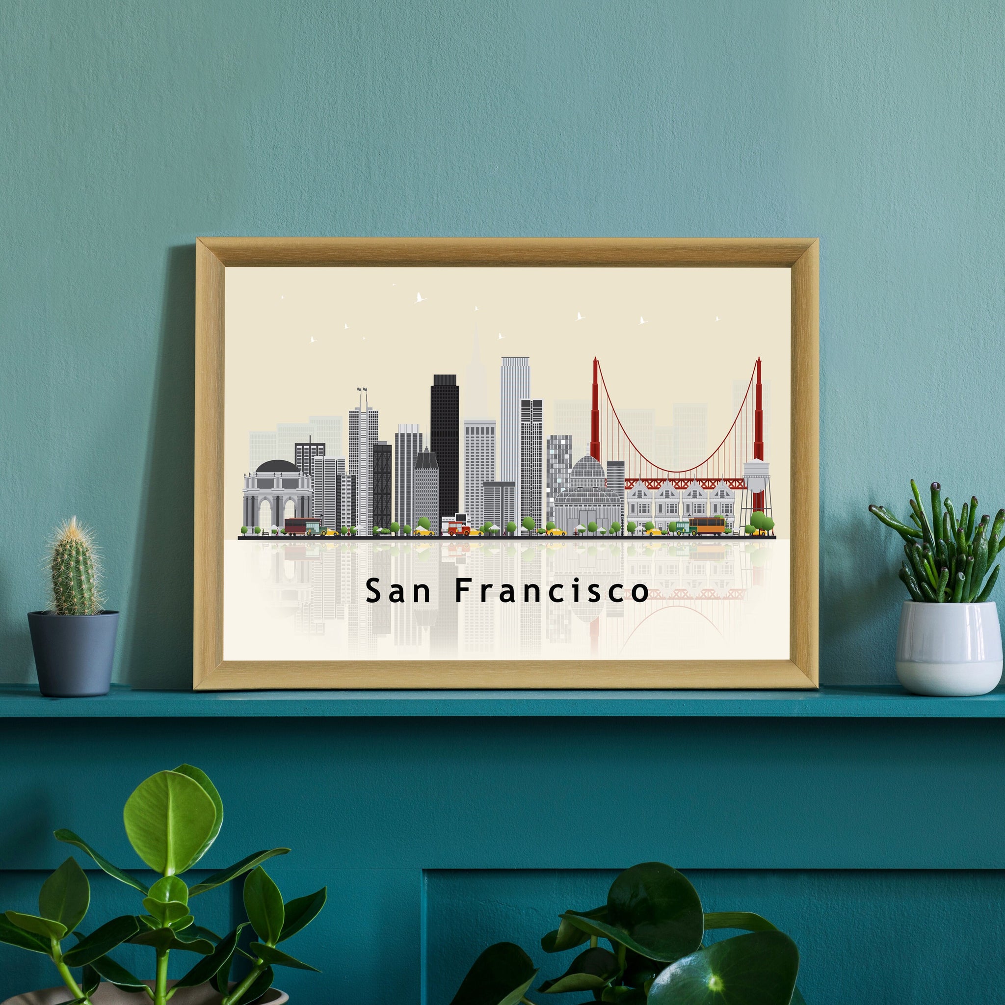 SAN FRANCISCO California Illustration skyline poster, California modern skyline cityscape poster print, Landmark map poster, Home wall art