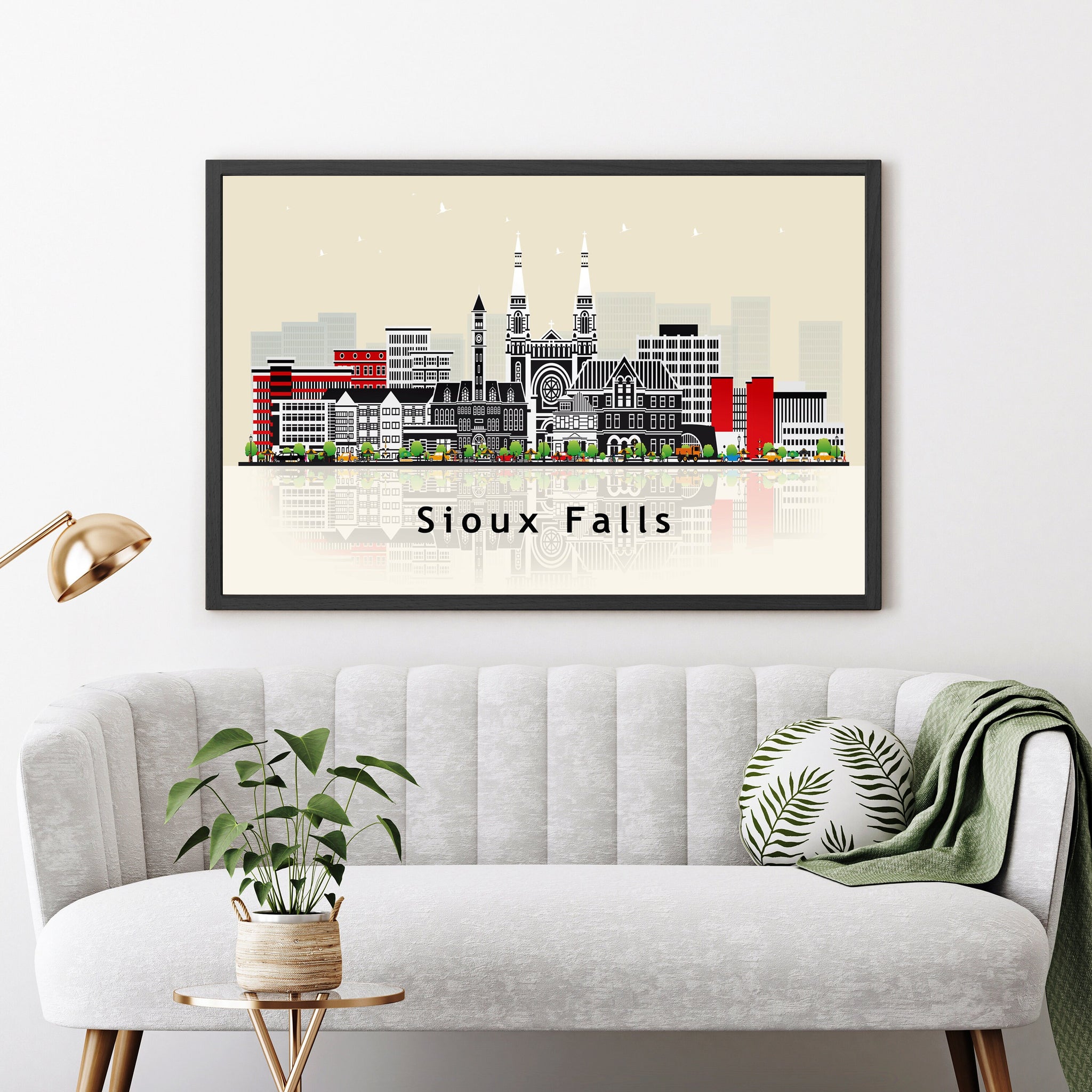 SIOUX FALLS South Dakota Illustration skyline poster, South Dakota state modern skyline cityscape poster print, Landmark map, Home wall art