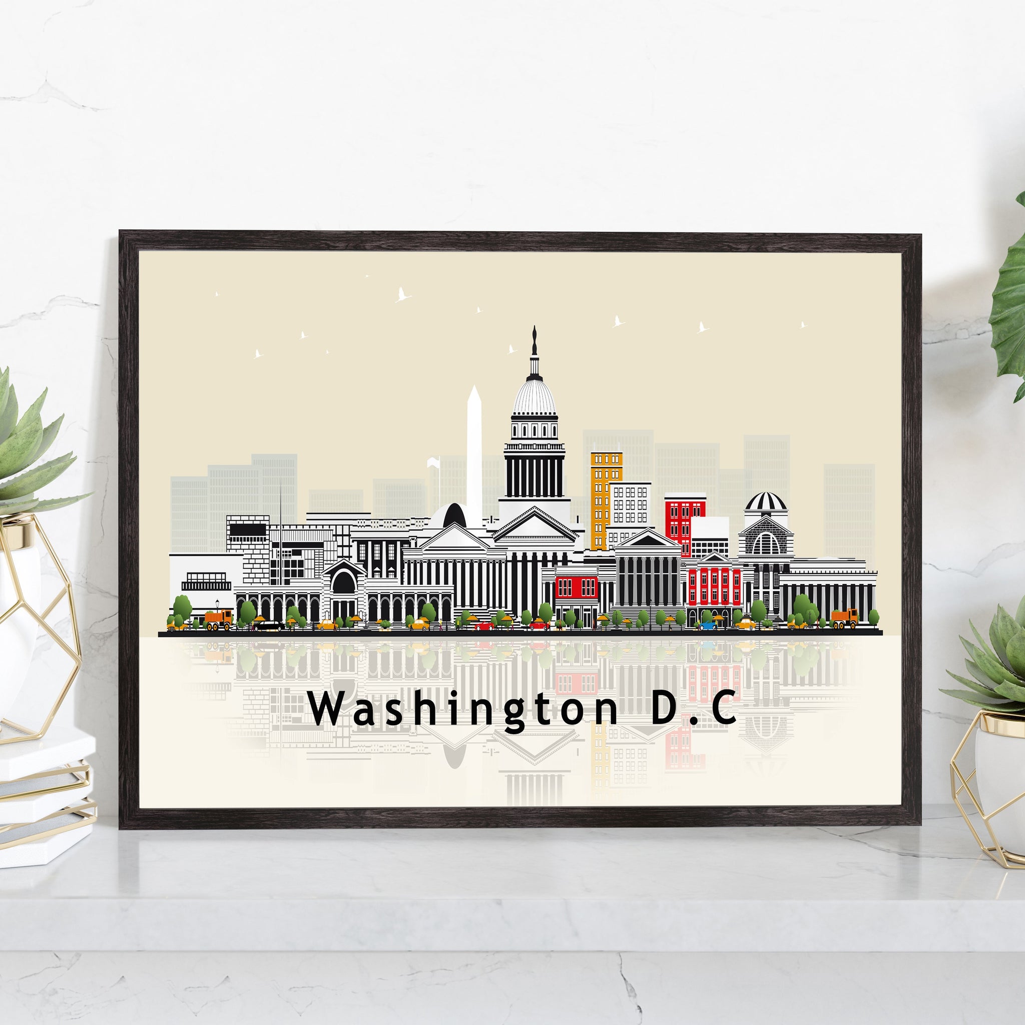 WASHINGTON DC Illustration skyline poster, Washington D.C state modern skyline cityscape poster print, Landmark map poster, Home wall art