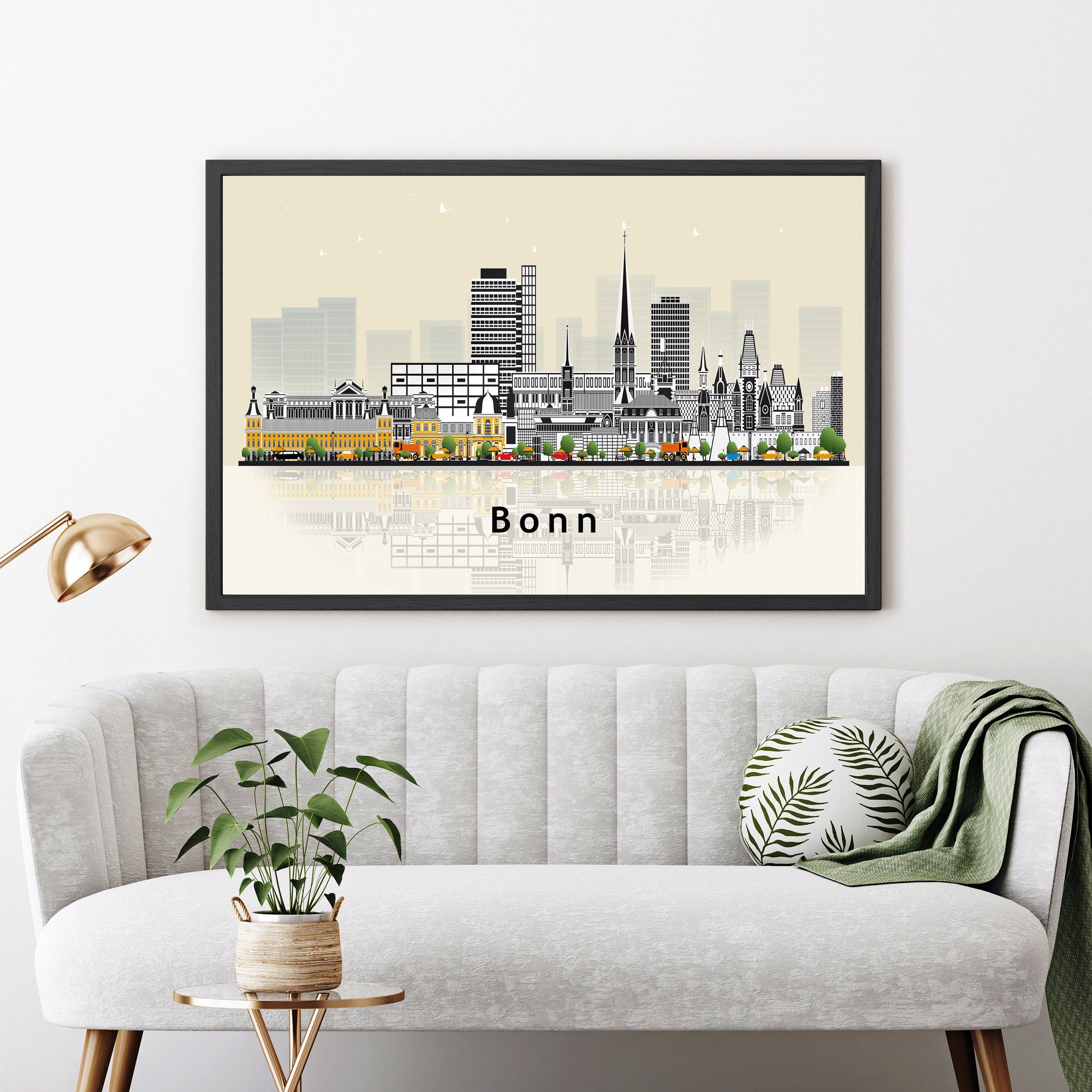 BONN GERMANY Illustration skyline poster, Bonn modern skyline cityscape poster print, Germany landmark map poster, Home wall decoration