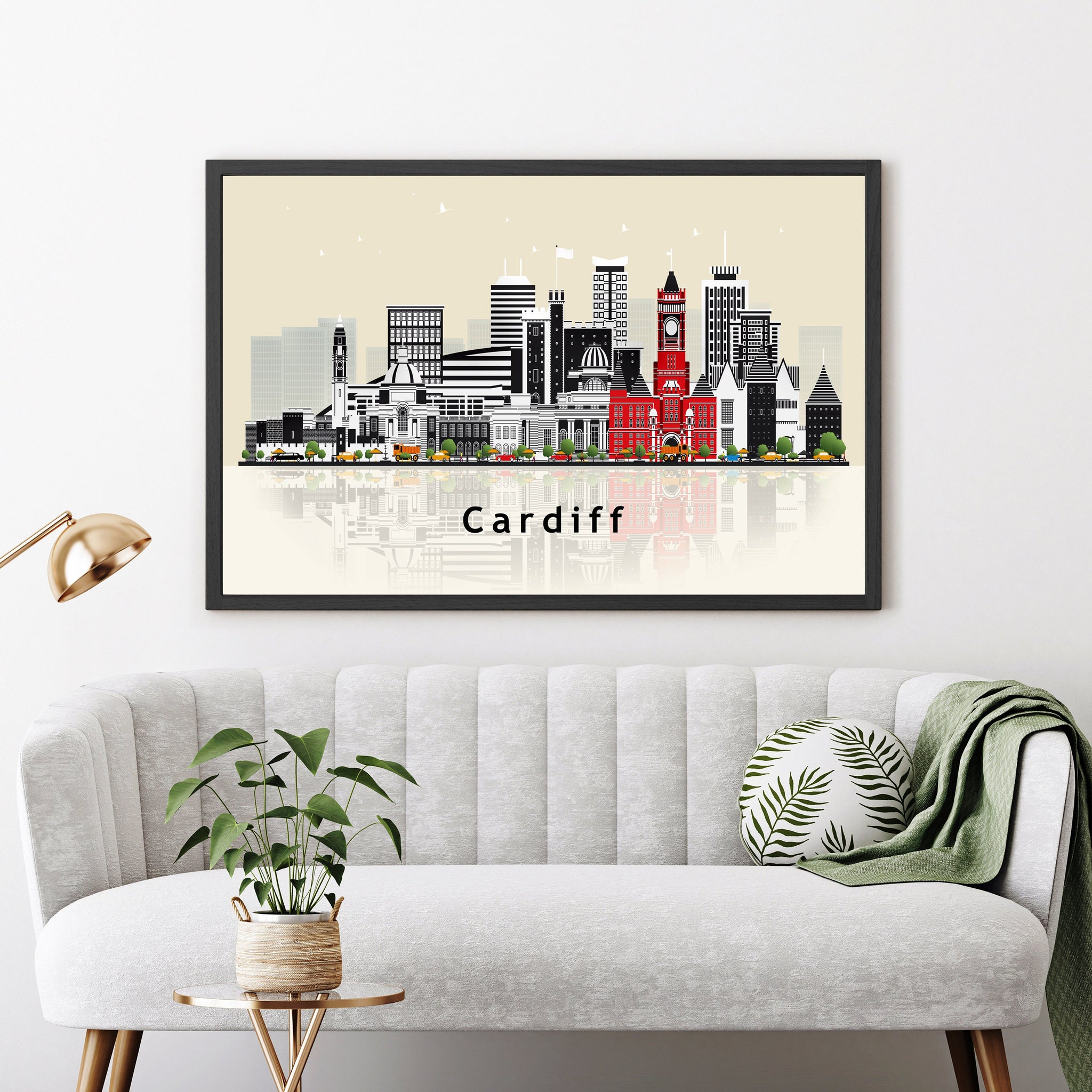 CARDIFF WALES Illustration skyline poster, Cardiff modern skyline cityscape poster print, Wales landmark map poster, Home wall decoration
