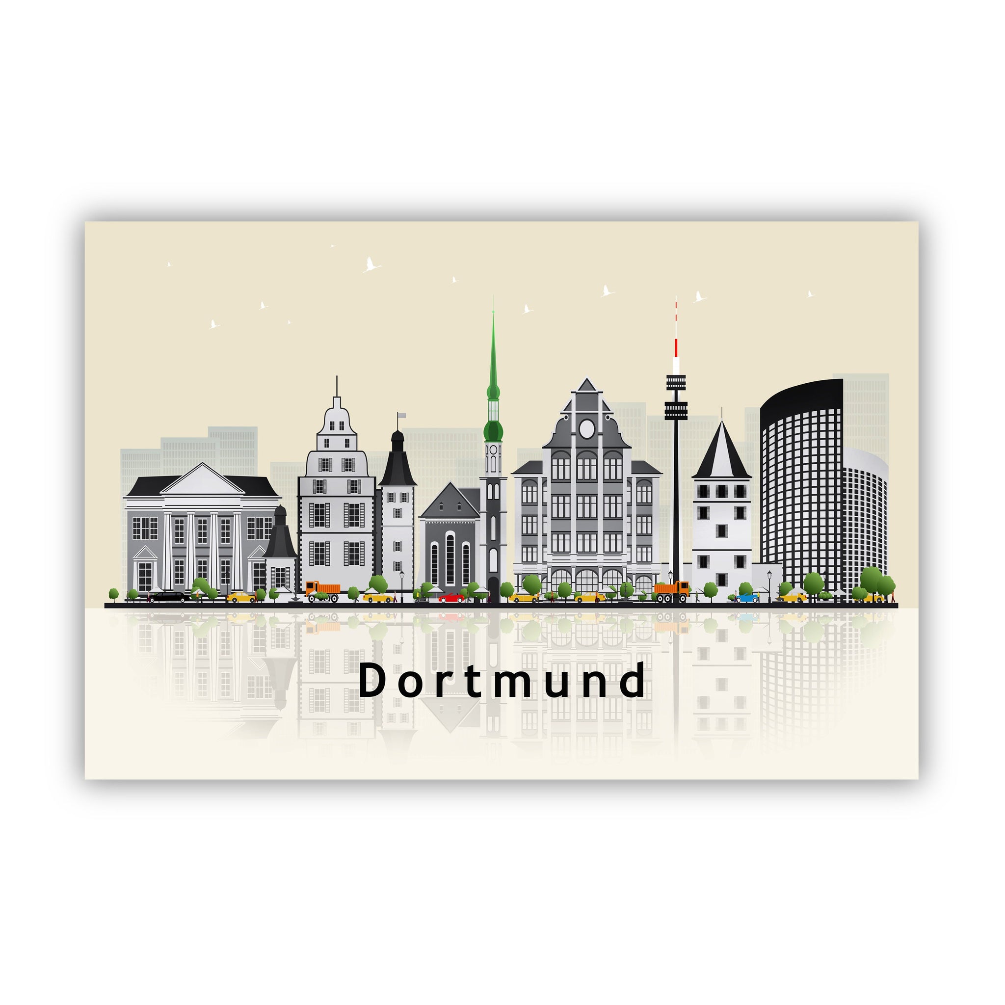 DORTMUND GERMANY Illustration skyline poster, Dortmund modern skyline cityscape poster print, Landmark map poster, Home wall art decoration