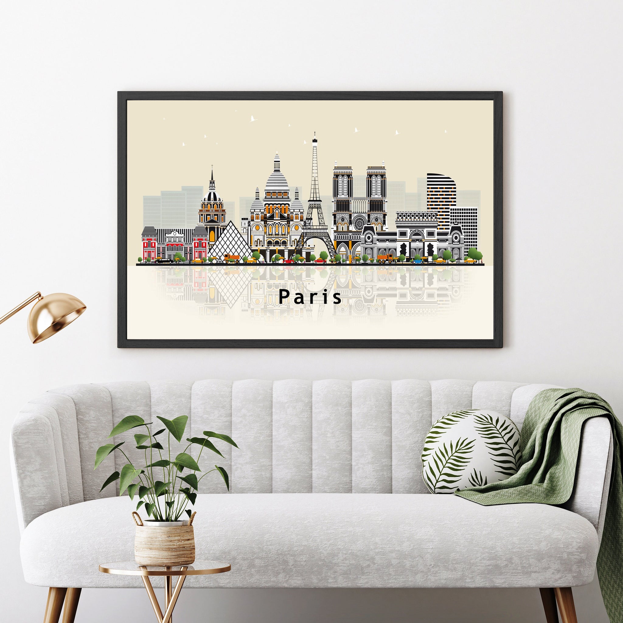 PARIS FRANCE Illustration skyline poster, Modern skyline cityscape poster print, Paris landmark map poster, Home wall art decoration
