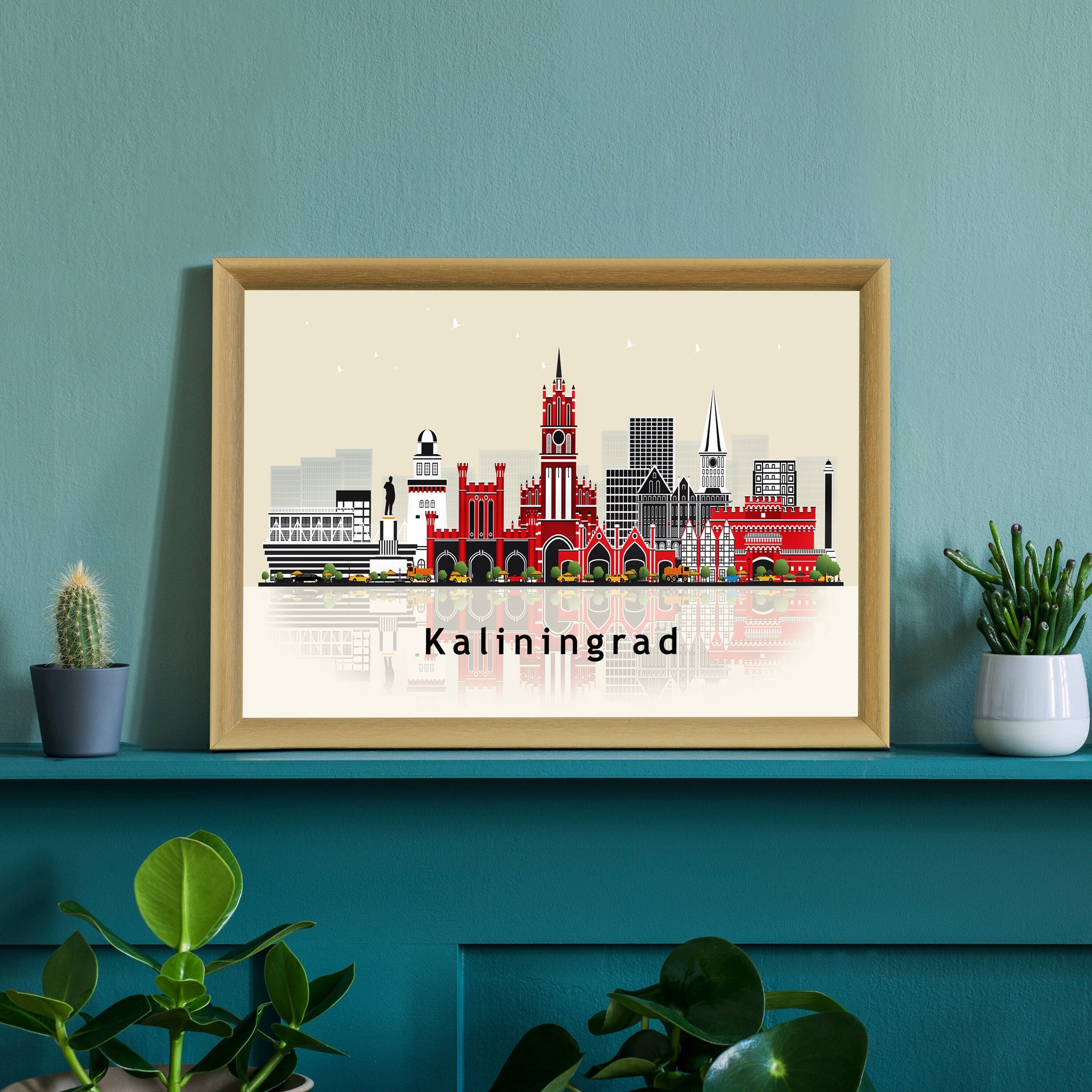 KALININGRAD RUSSIA Illustration skyline poster, Modern skyline cityscape poster print, Kaliningrad landmark map poster, Home wall decoration